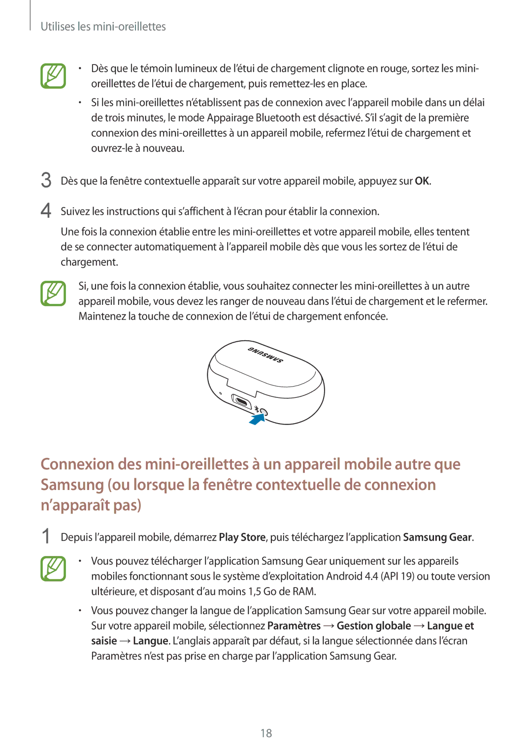 Samsung SM-R140NZAAXEF, SM-R140NZIAXEF, SM-R140NZKAXEF manual Utilises les mini-oreillettes 