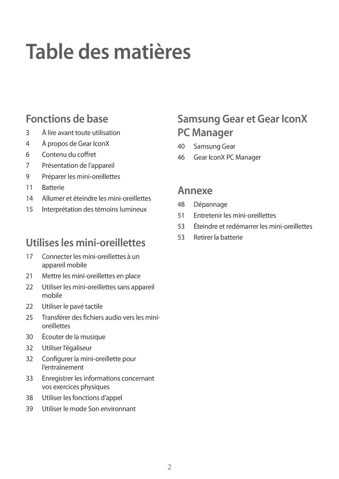 Samsung SM-R140NZKAXEF, SM-R140NZAAXEF, SM-R140NZIAXEF manual Table des matières 