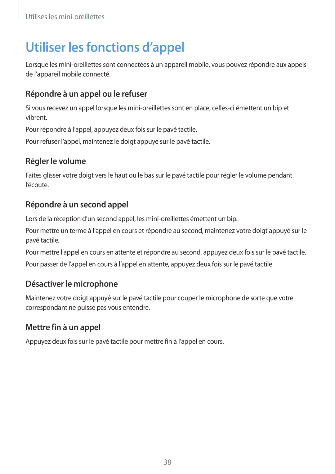 Samsung SM-R140NZKAXEF manual Utiliser les fonctions d’appel, Répondre à un appel ou le refuser, Répondre à un second appel 