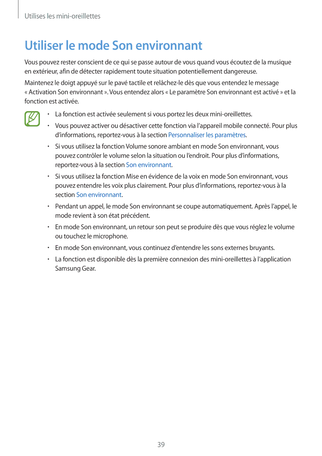 Samsung SM-R140NZAAXEF, SM-R140NZIAXEF, SM-R140NZKAXEF manual Utiliser le mode Son environnant 
