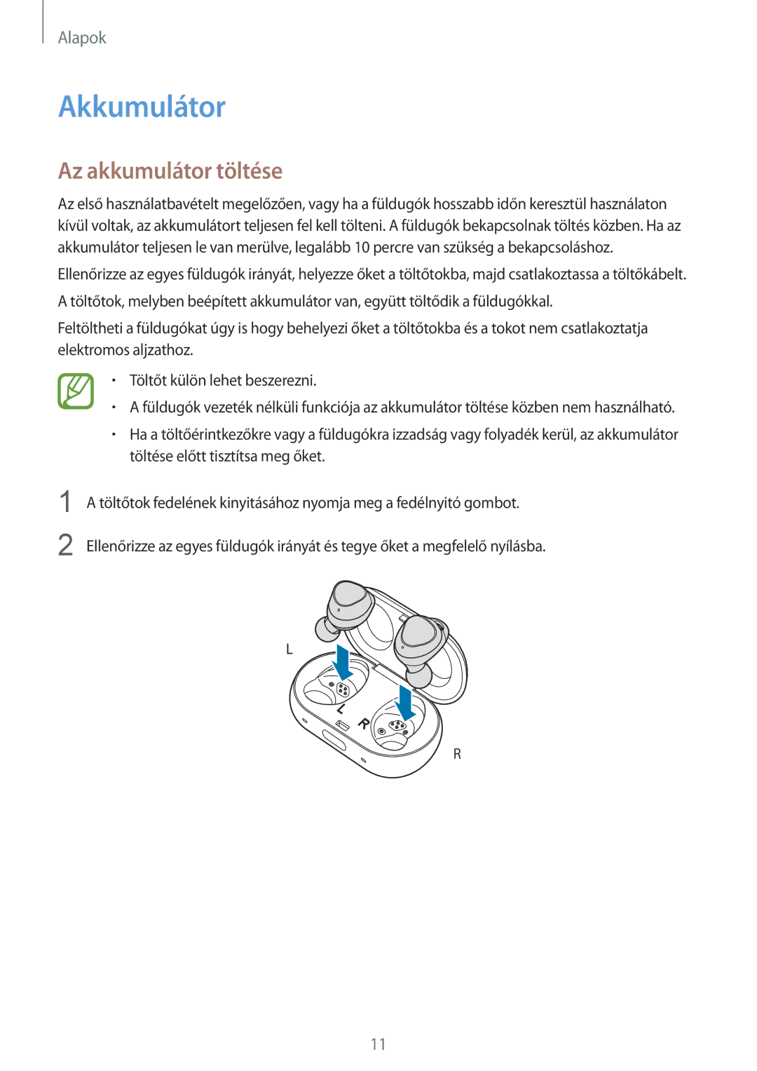 Samsung SM-R140NZKAXEH, SM-R140NZAAXEH, SM-R140NZIAXEH manual Akkumulátor, Az akkumulátor töltése 