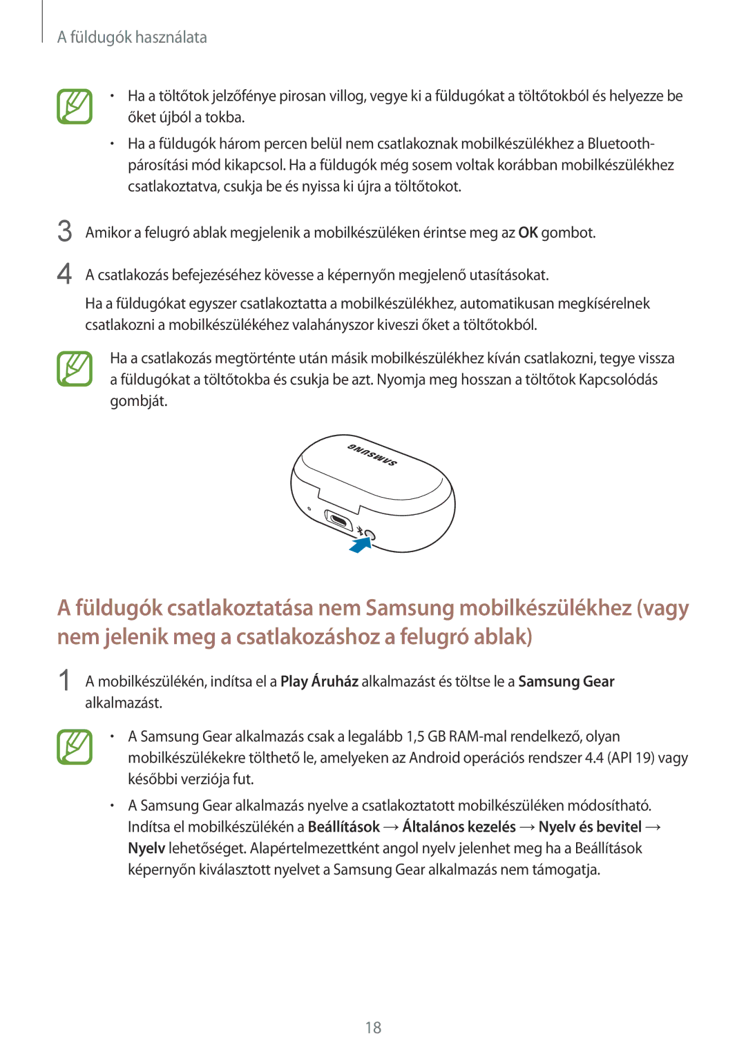 Samsung SM-R140NZAAXEH, SM-R140NZIAXEH, SM-R140NZKAXEH manual Füldugók használata 