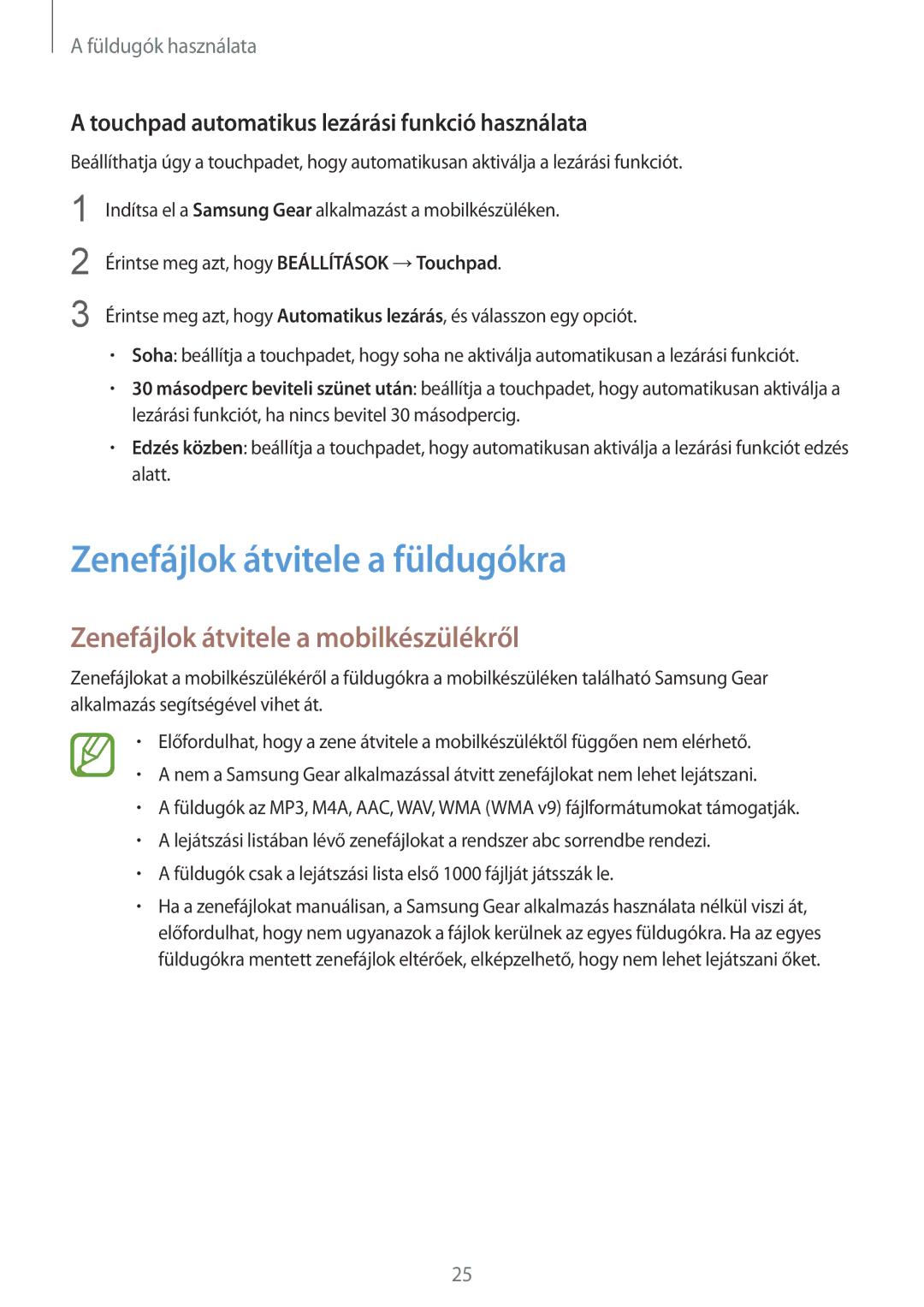 Samsung SM-R140NZIAXEH, SM-R140NZAAXEH manual Zenefájlok átvitele a füldugókra, Zenefájlok átvitele a mobilkészülékről 