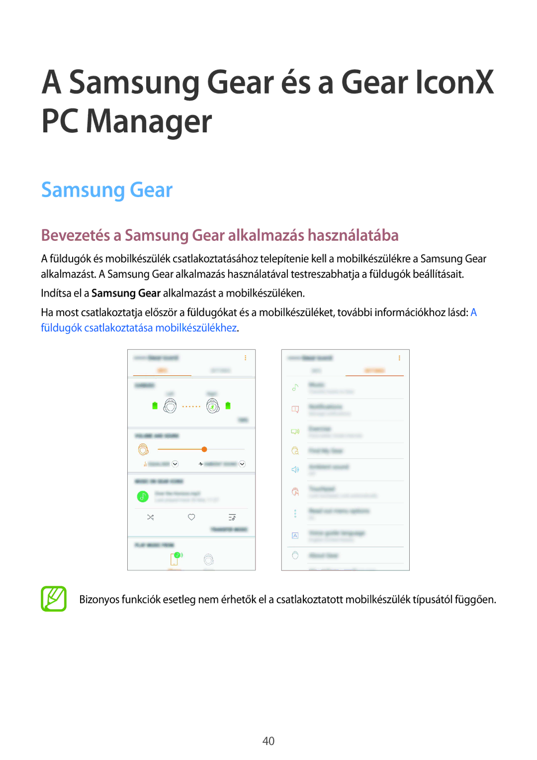 Samsung SM-R140NZIAXEH, SM-R140NZAAXEH, SM-R140NZKAXEH manual Bevezetés a Samsung Gear alkalmazás használatába 