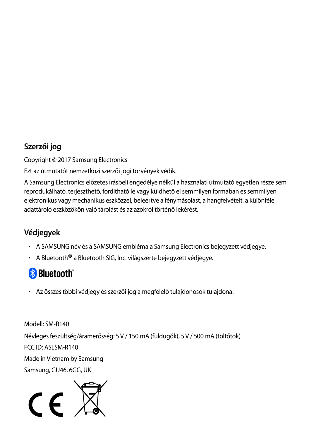 Samsung SM-R140NZAAXEH, SM-R140NZIAXEH, SM-R140NZKAXEH manual Szerzői jog, Védjegyek 