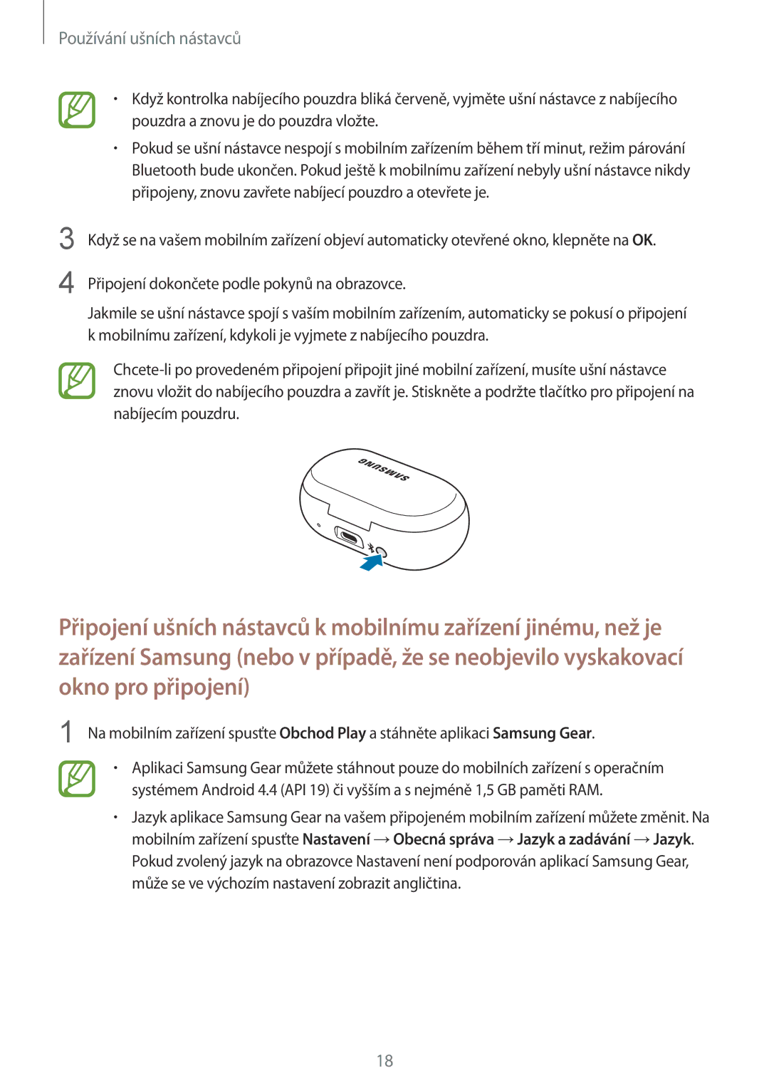 Samsung SM-R140NZAAXEZ, SM-R140NZKAXEZ, SM-R140NZIAXEZ manual Používání ušních nástavců 