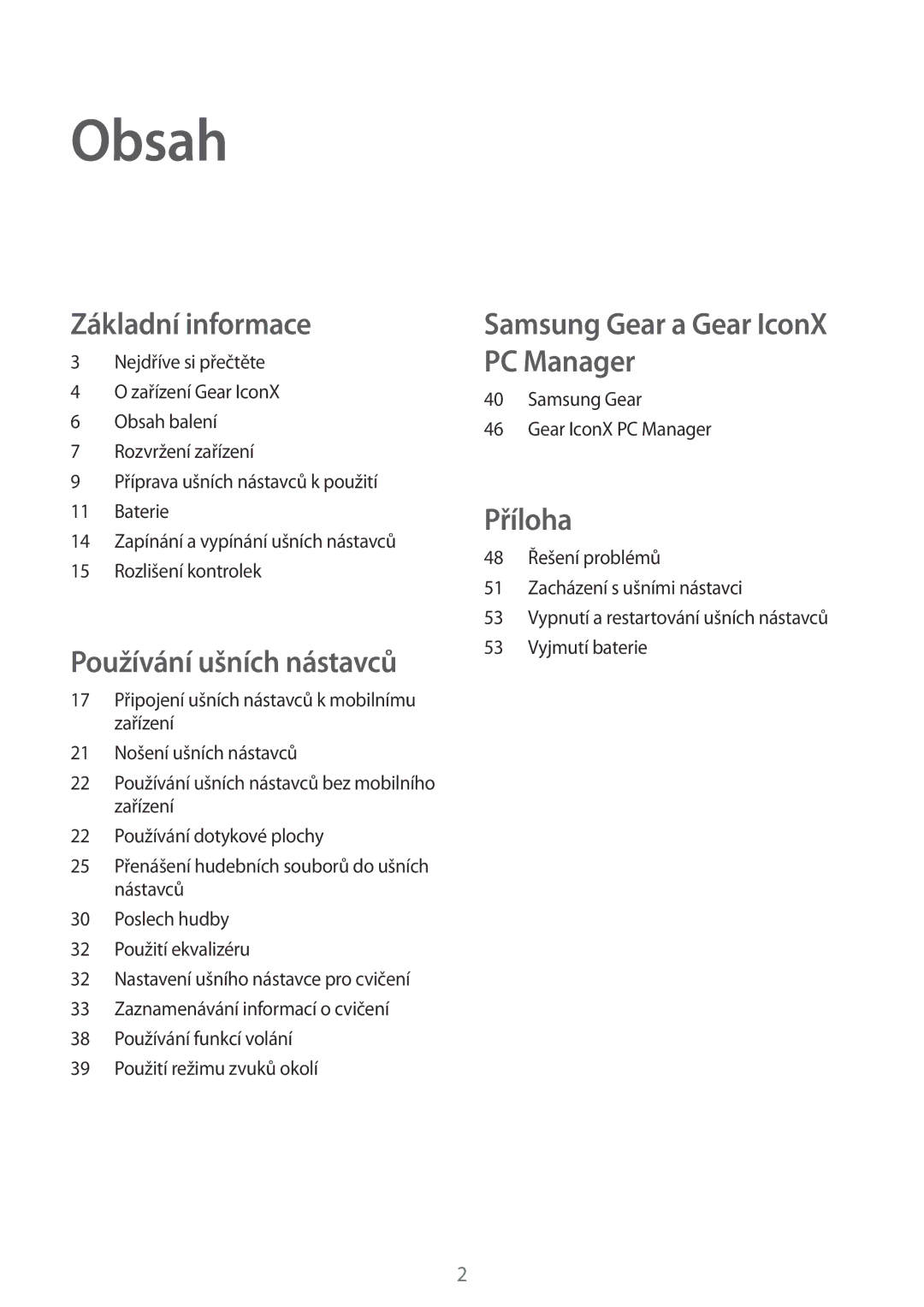 Samsung SM-R140NZIAXEZ, SM-R140NZAAXEZ, SM-R140NZKAXEZ manual Obsah 