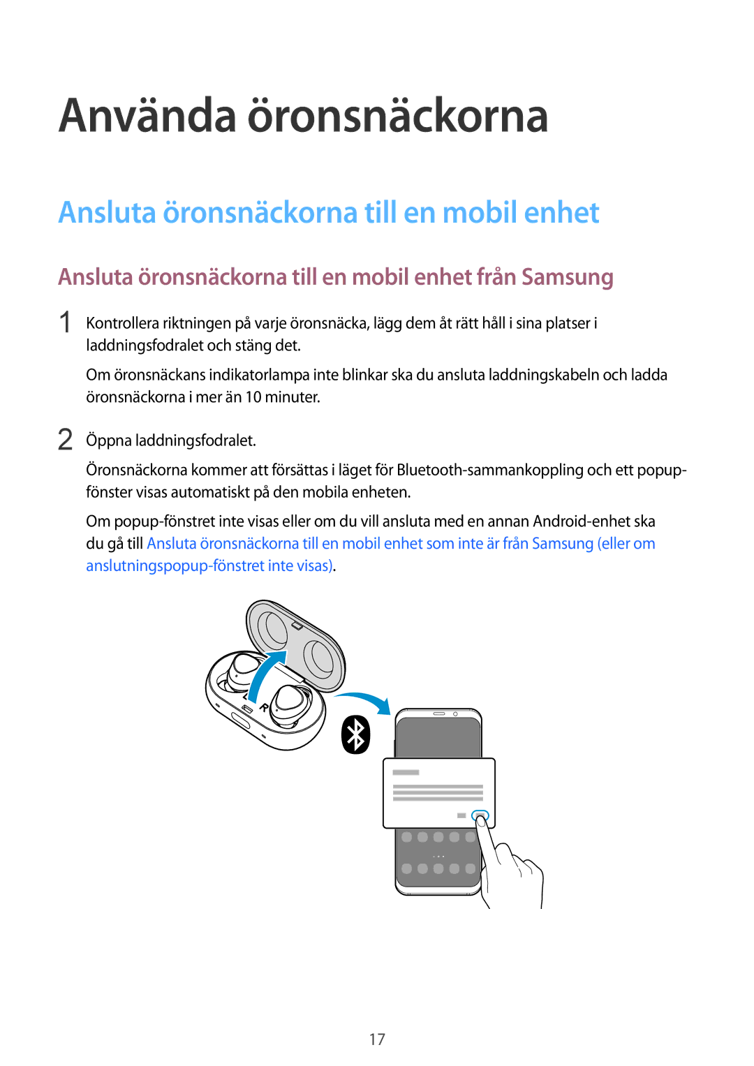 Samsung SM-R140NZKANEE, SM-R140NZIANEE manual Ansluta öronsnäckorna till en mobil enhet från Samsung 