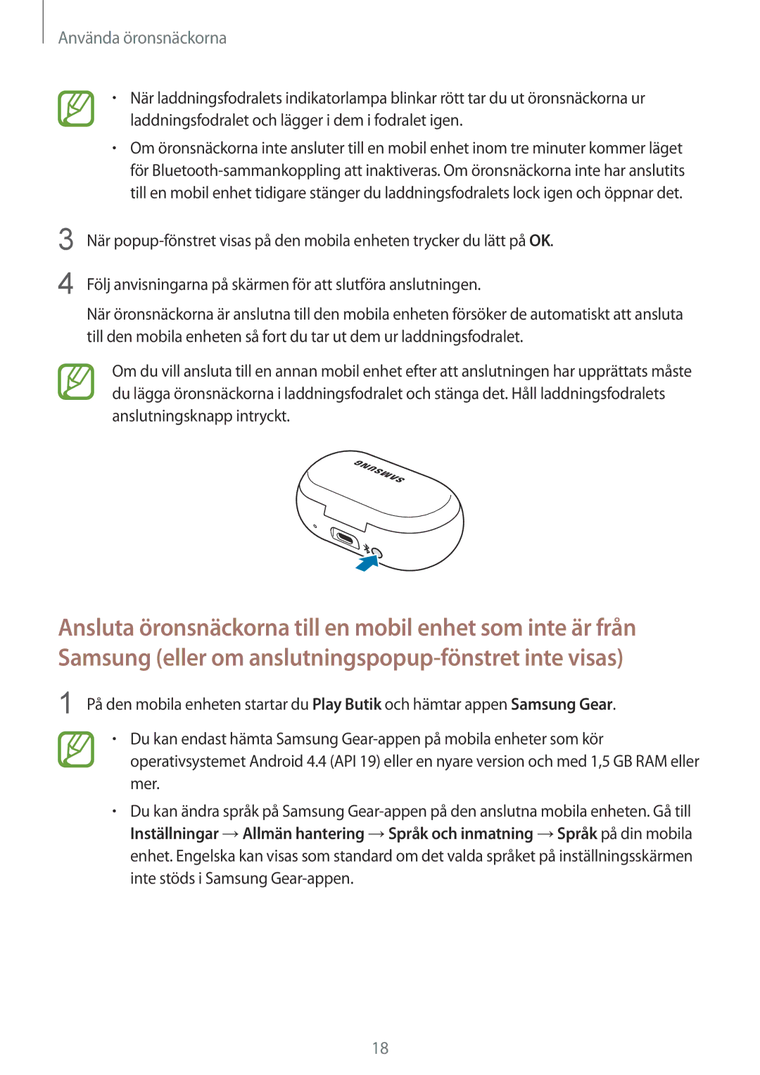 Samsung SM-R140NZIANEE, SM-R140NZKANEE manual Använda öronsnäckorna 