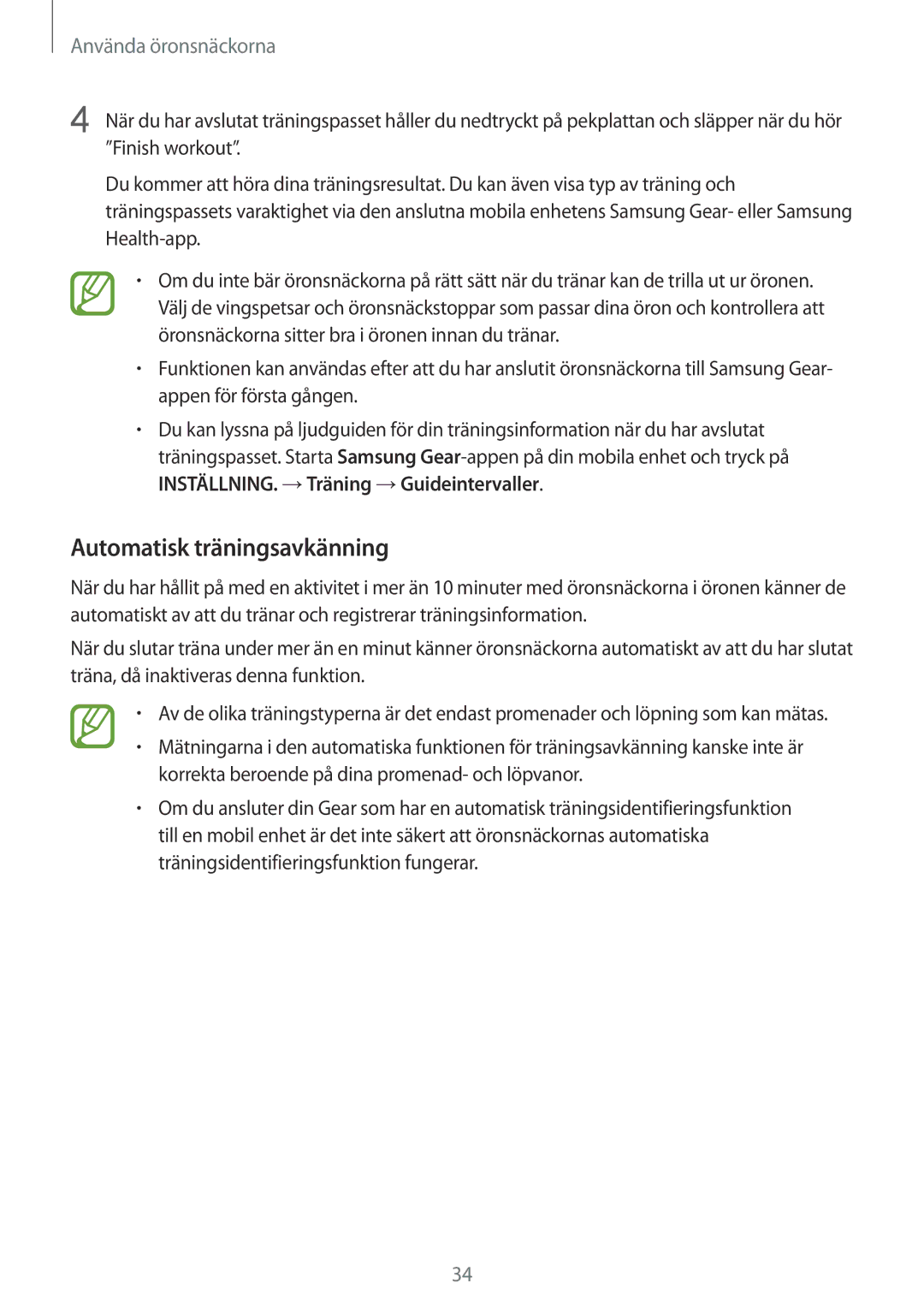 Samsung SM-R140NZIANEE, SM-R140NZKANEE manual Automatisk träningsavkänning 