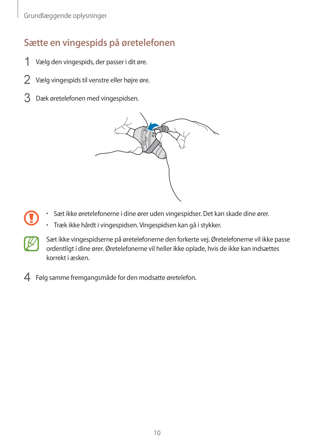 Samsung SM-R140NZIANEE, SM-R140NZKANEE manual Sætte en vingespids på øretelefonen 