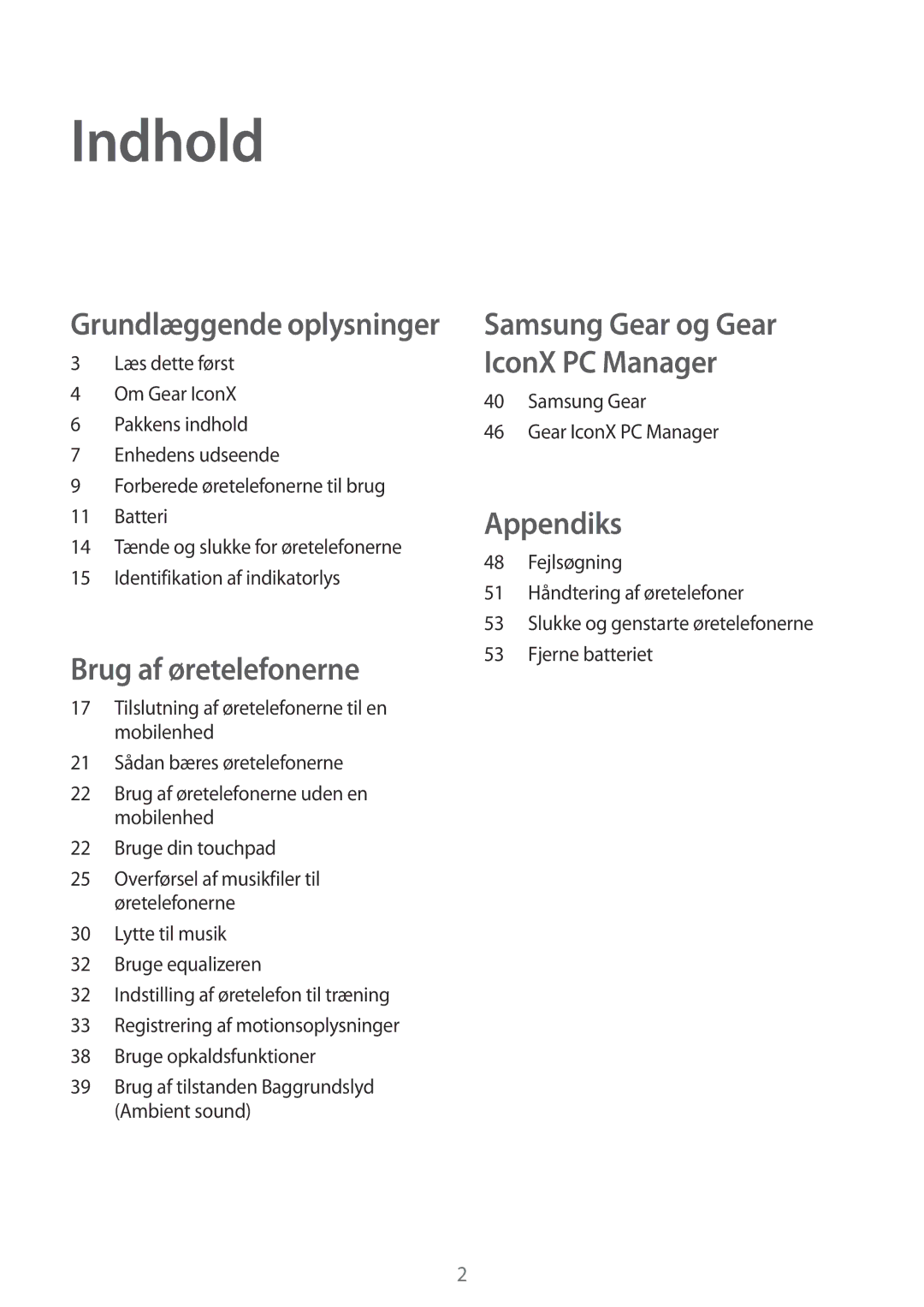 Samsung SM-R140NZIANEE, SM-R140NZKANEE manual Indhold 