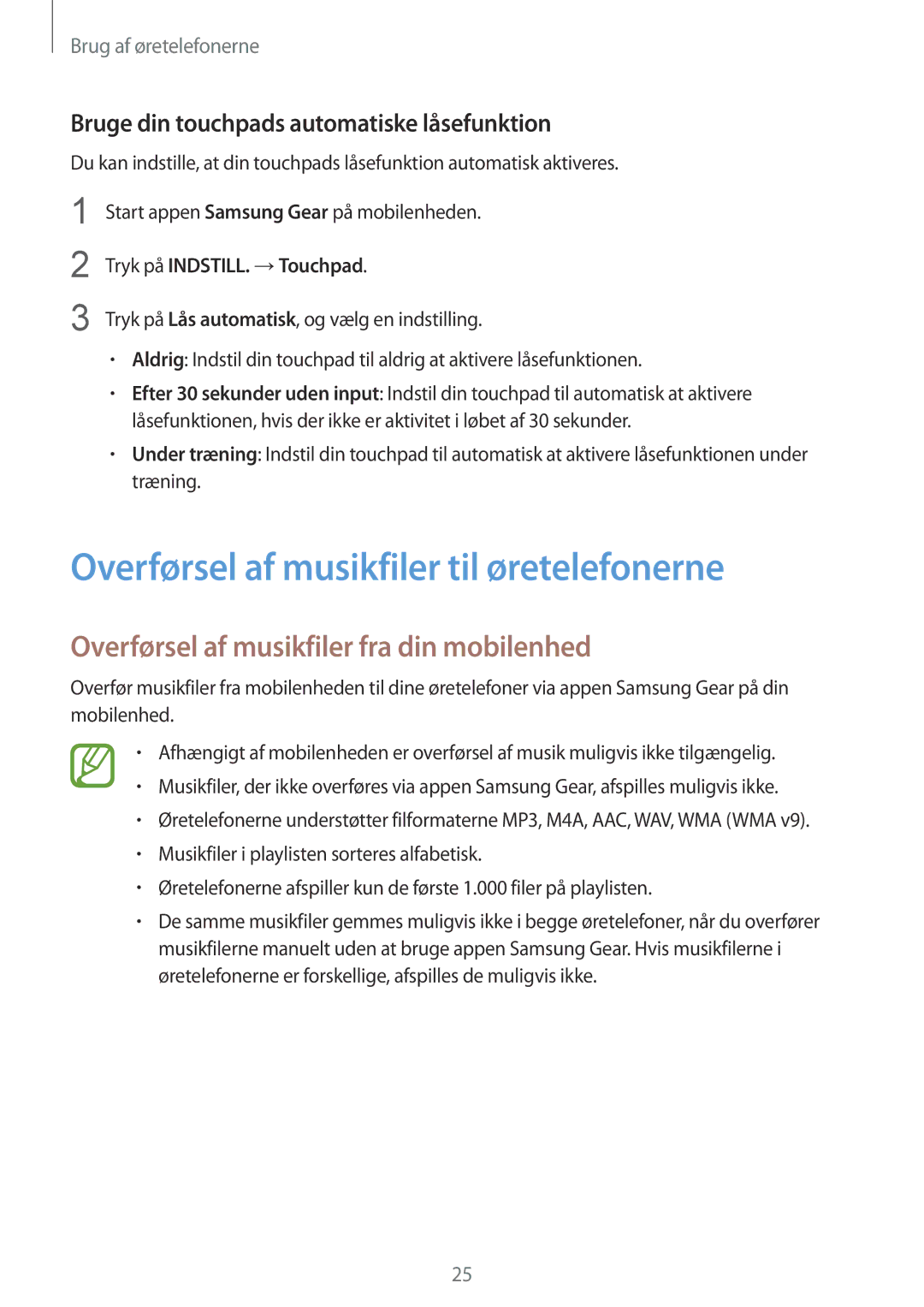 Samsung SM-R140NZKANEE manual Overførsel af musikfiler til øretelefonerne, Overførsel af musikfiler fra din mobilenhed 