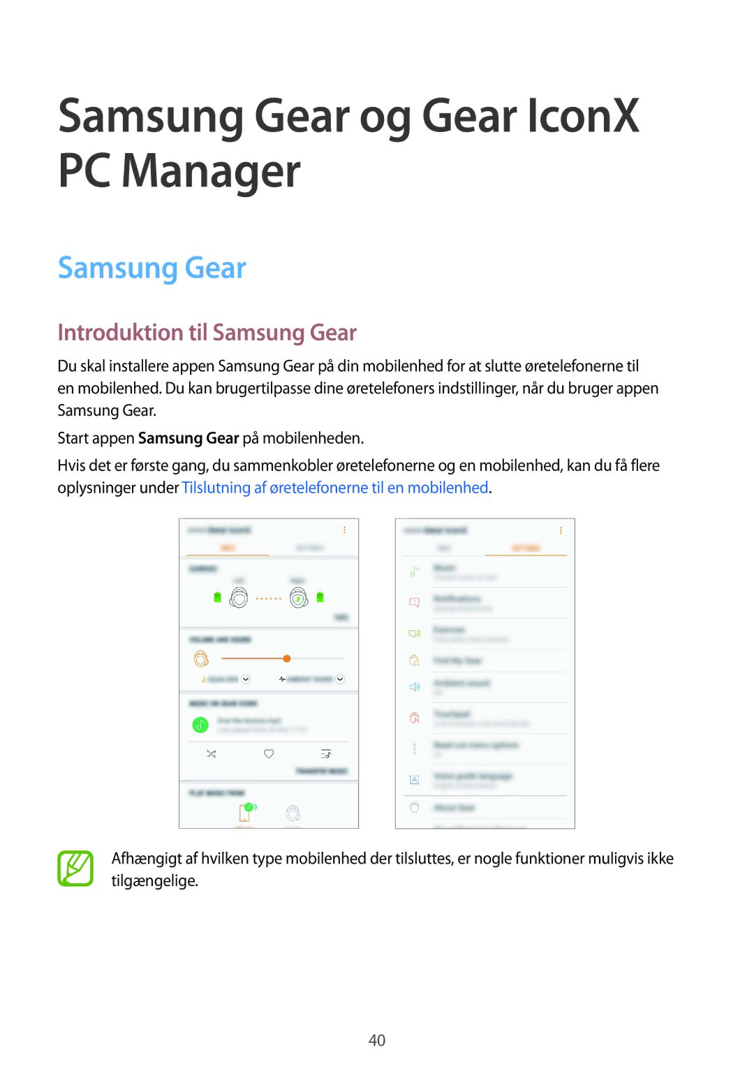 Samsung SM-R140NZIANEE, SM-R140NZKANEE manual Introduktion til Samsung Gear 