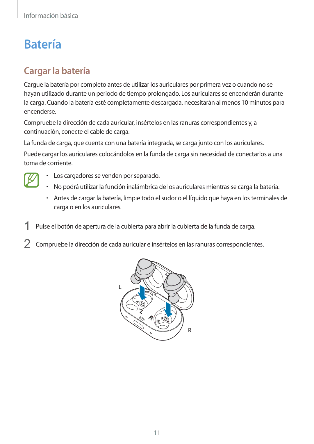 Samsung SM-R140NZAAPHE, SM-R140NZIAPHE, SM-R140NZKAPHE manual Batería, Cargar la batería 