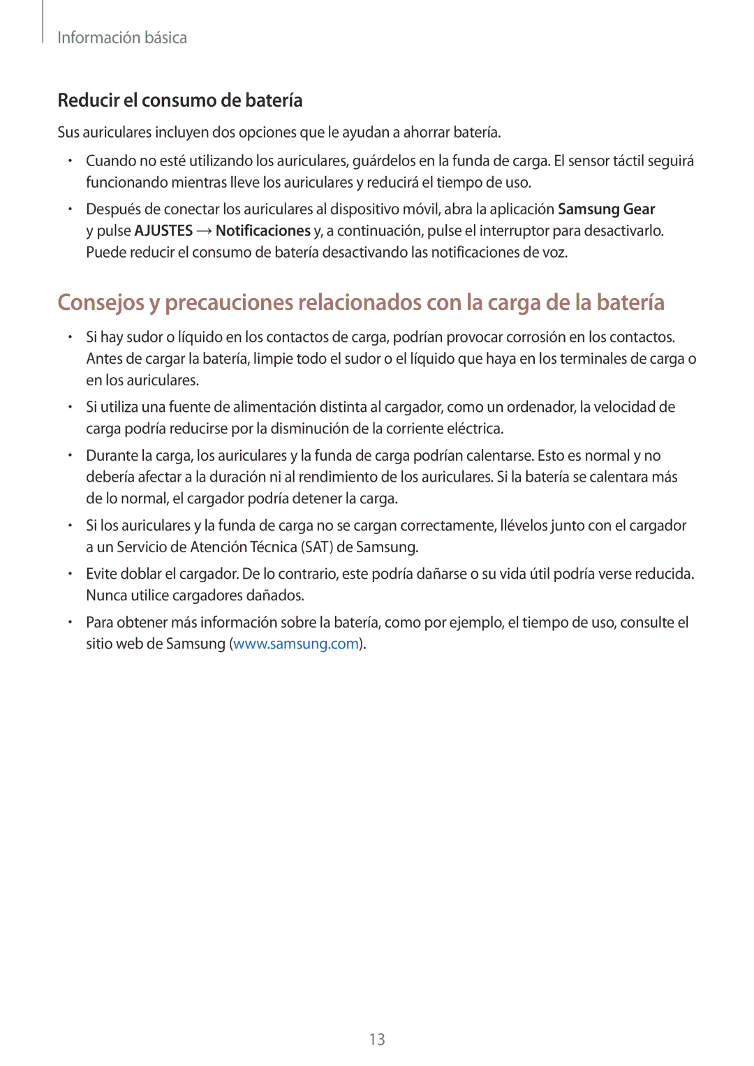 Samsung SM-R140NZKAPHE, SM-R140NZIAPHE, SM-R140NZAAPHE manual Reducir el consumo de batería 