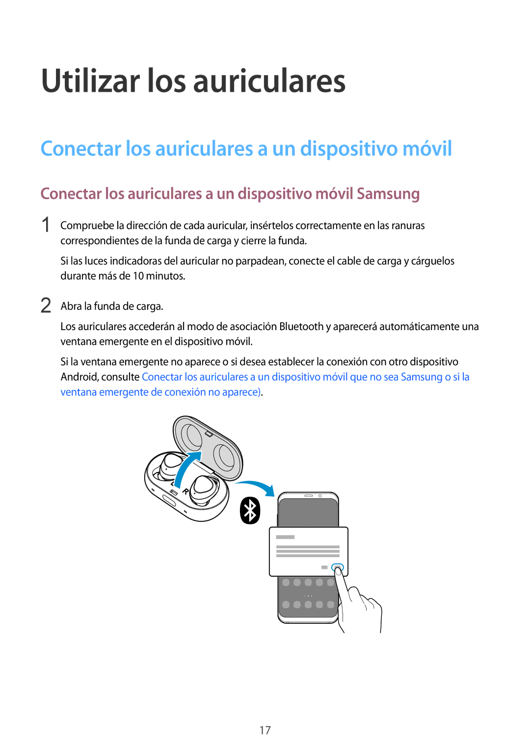 Samsung SM-R140NZAAPHE, SM-R140NZIAPHE, SM-R140NZKAPHE manual Conectar los auriculares a un dispositivo móvil 