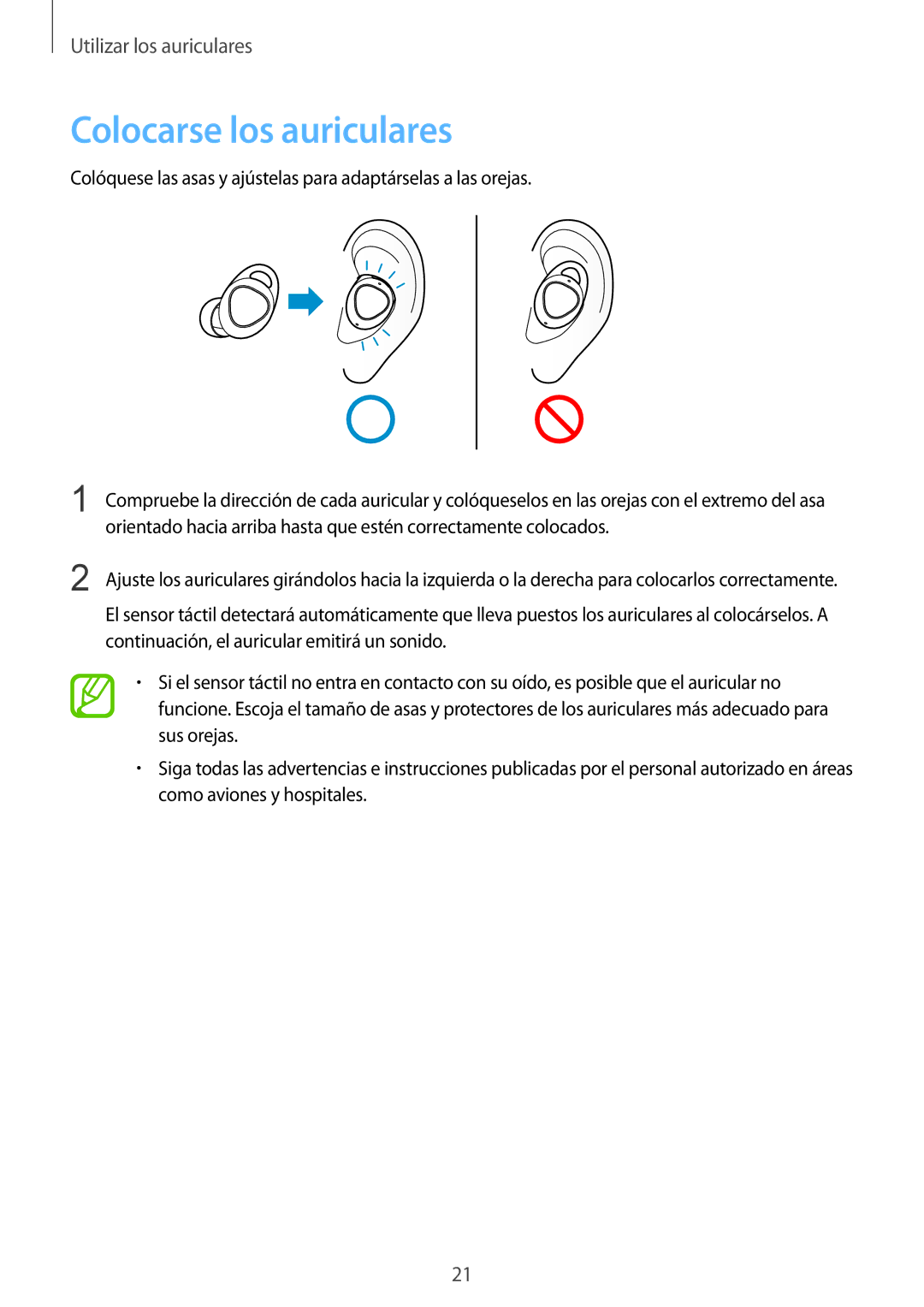 Samsung SM-R140NZIAPHE, SM-R140NZKAPHE, SM-R140NZAAPHE manual Colocarse los auriculares 