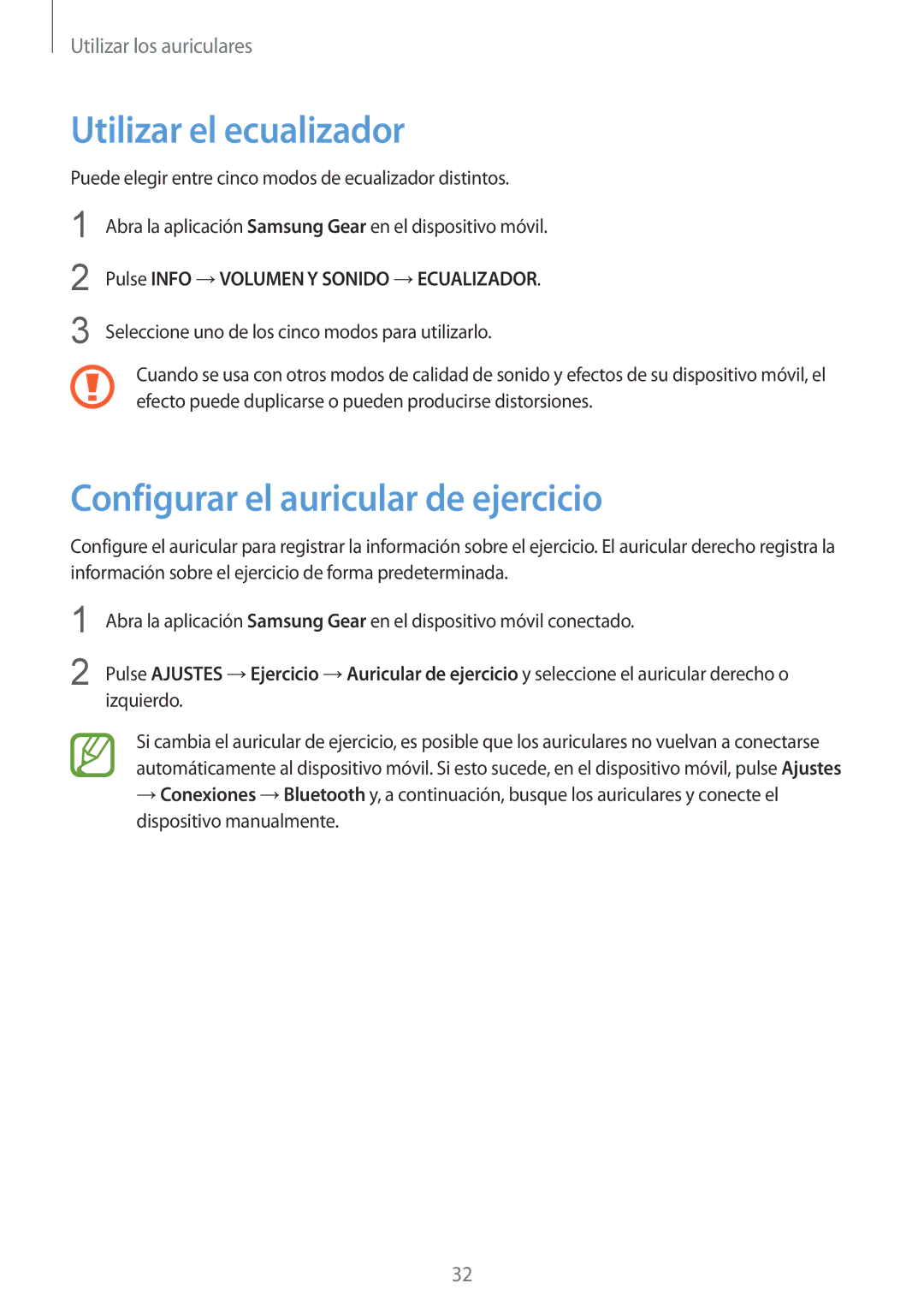 Samsung SM-R140NZAAPHE, SM-R140NZIAPHE, SM-R140NZKAPHE manual Utilizar el ecualizador, Configurar el auricular de ejercicio 