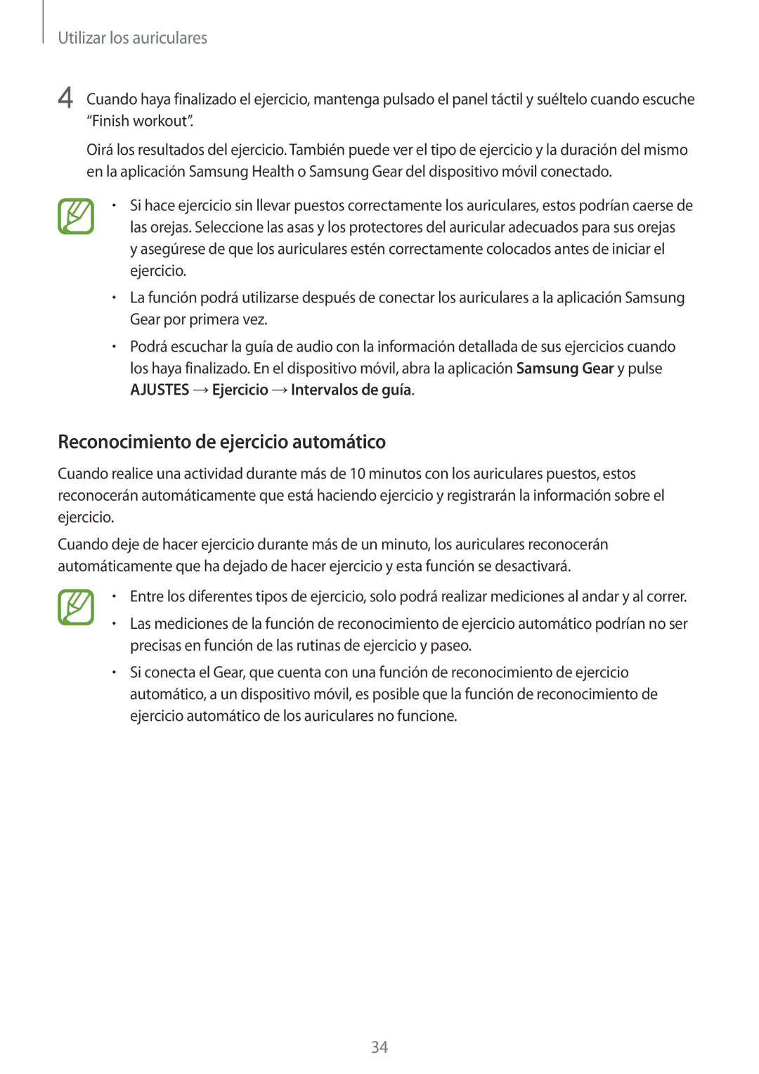 Samsung SM-R140NZKAPHE, SM-R140NZIAPHE, SM-R140NZAAPHE manual Reconocimiento de ejercicio automático 