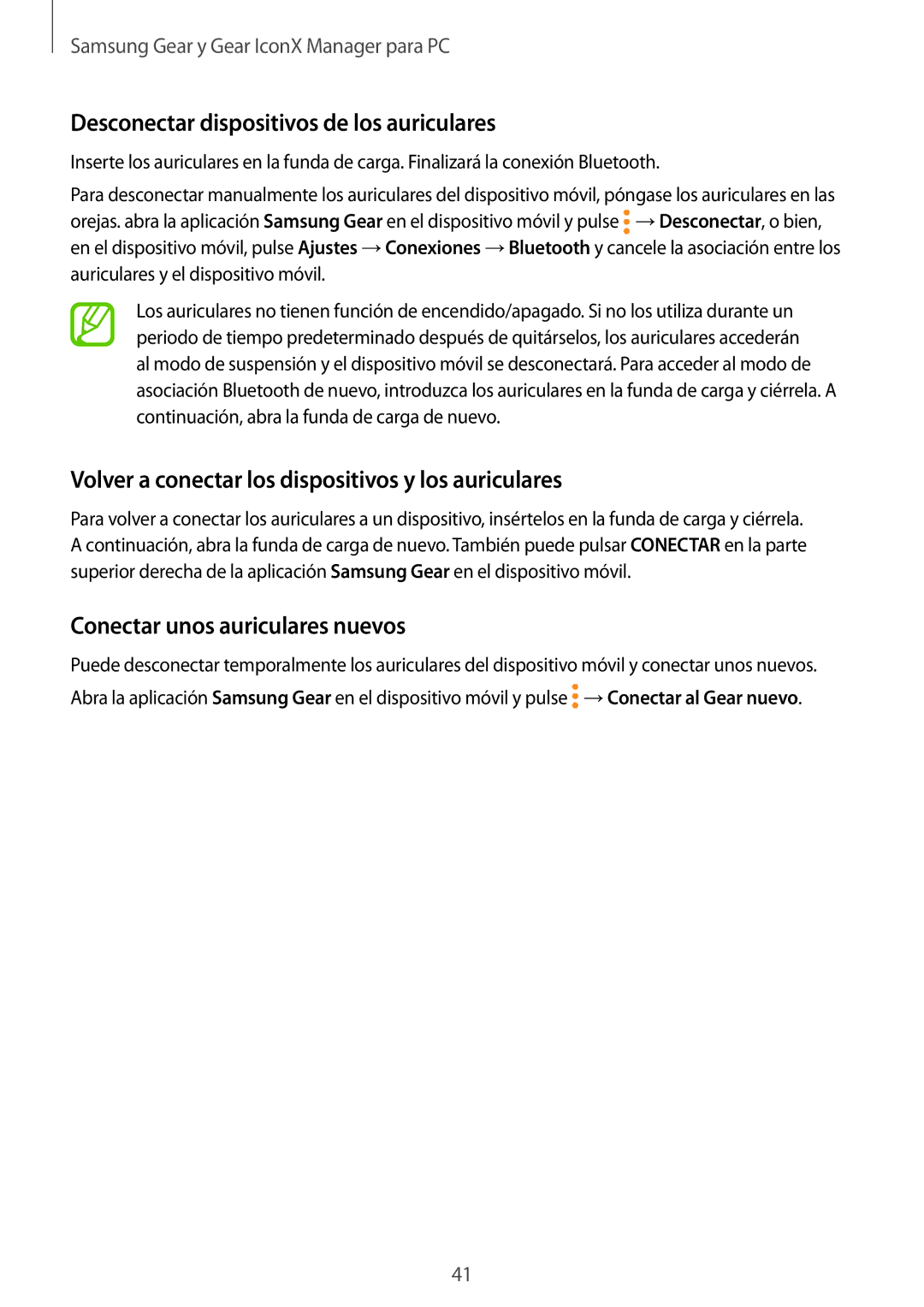 Samsung SM-R140NZAAPHE Desconectar dispositivos de los auriculares, Volver a conectar los dispositivos y los auriculares 