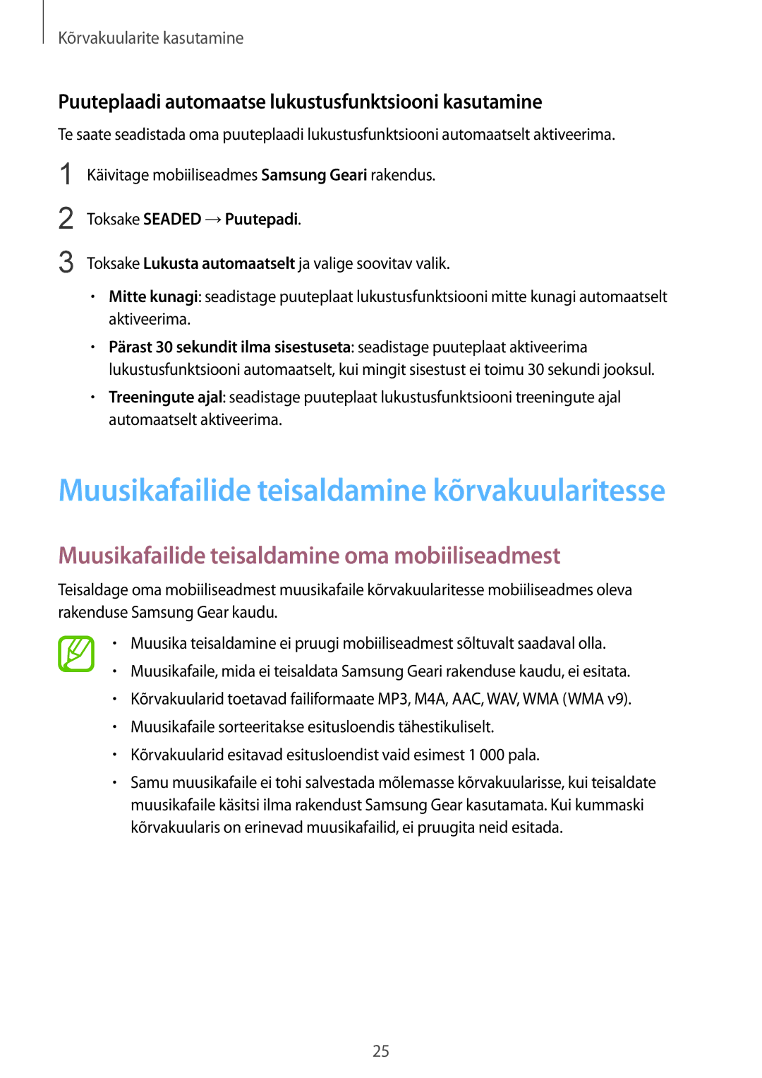 Samsung SM-R140NZAASEB, SM-R140NZIASEB, SM-R140NZKASEB manual Muusikafailide teisaldamine oma mobiiliseadmest 