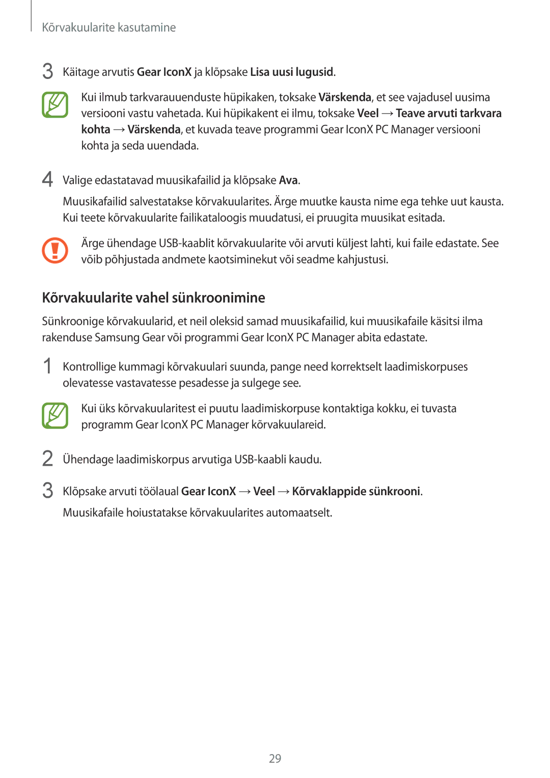 Samsung SM-R140NZKASEB, SM-R140NZIASEB, SM-R140NZAASEB manual Kõrvakuularite vahel sünkroonimine 