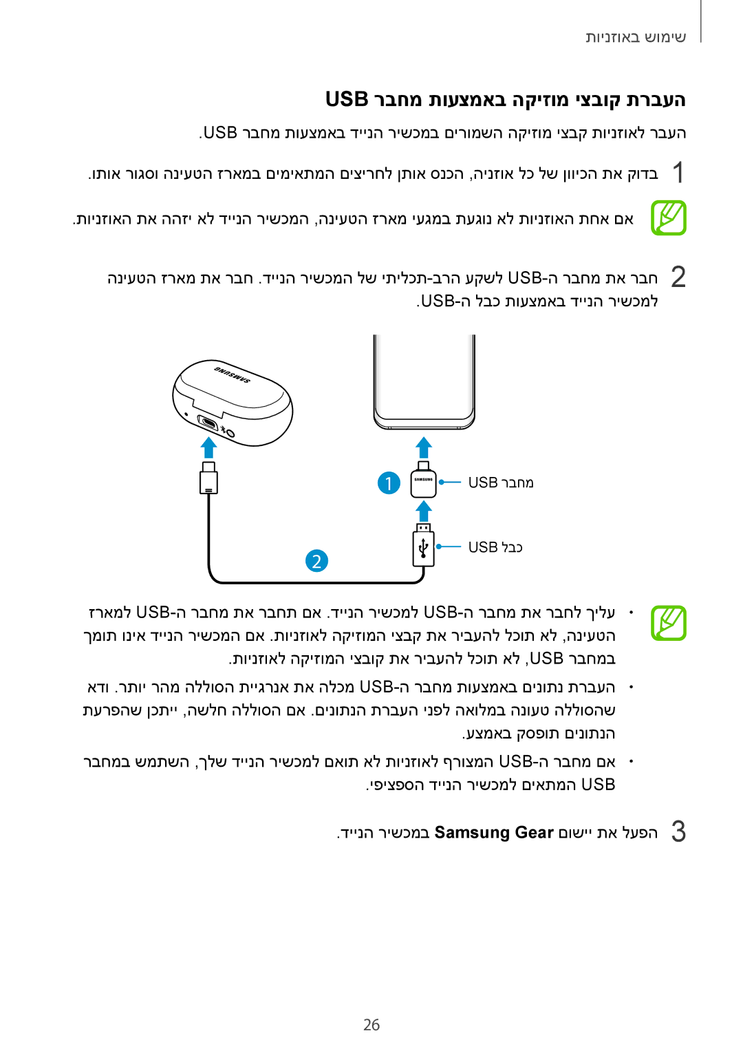 Samsung SM-R140NZKAILO manual Usb רבחמ תועצמאב הקיזומ יצבוק תרבעה 