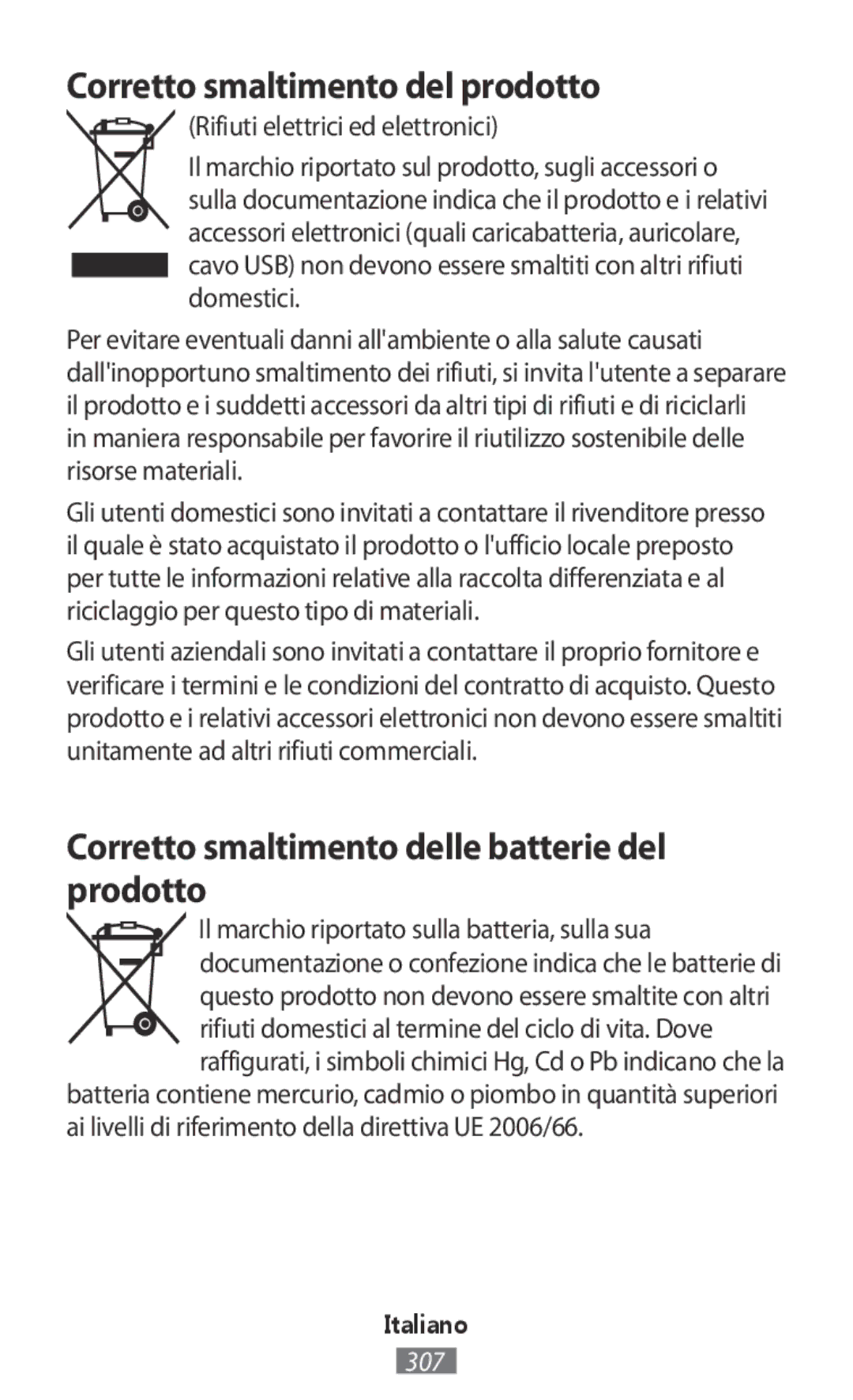 Samsung SM-R140NZAAKSA, SM-R140NZKAXJP, SM-R140NZIAXJP Corretto smaltimento del prodotto, Rifiuti elettrici ed elettronici 