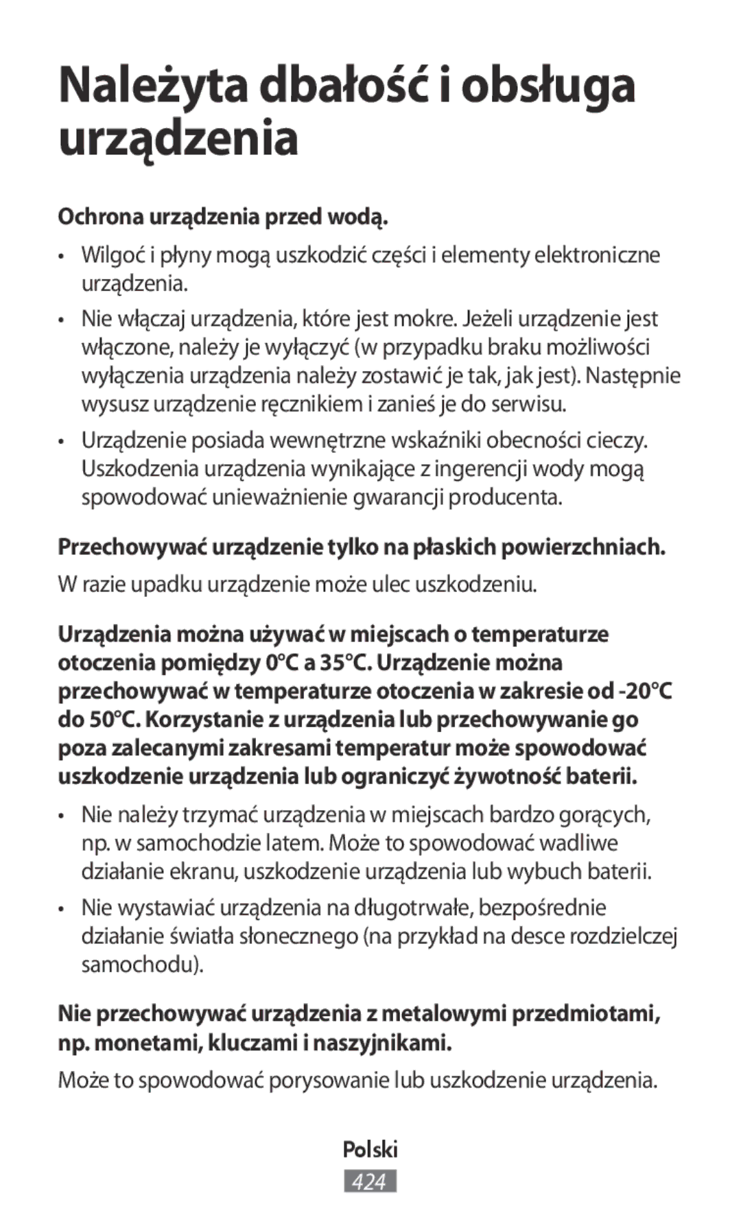 Samsung SM-R140NZKAXJP, SM-R140NZIAXJP, SM-R140NZAAXJP Należyta dbałość i obsługa urządzenia, Ochrona urządzenia przed wodą 