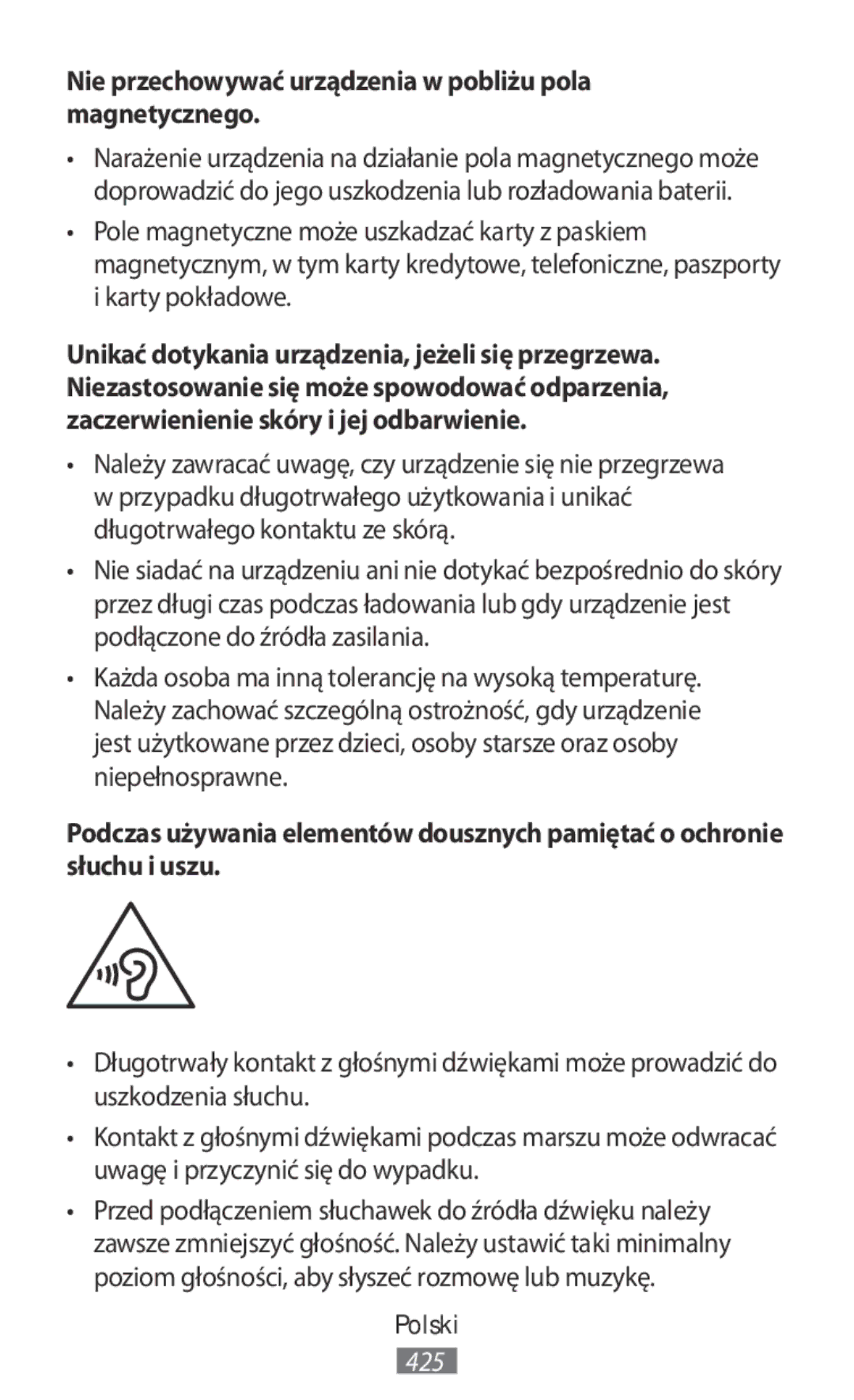 Samsung SM-R140NZIAXJP, SM-R140NZKAXJP, SM-R140NZAAXJP manual Nie przechowywać urządzenia w pobliżu pola magnetycznego 