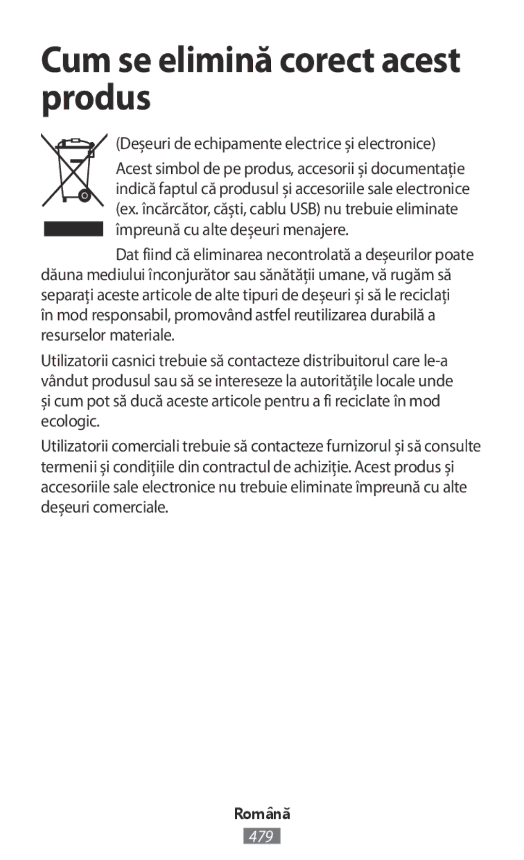 Samsung SM-R140NZKAXJP, SM-R140NZIAXJP Cum se elimină corect acest produs, Deşeuri de echipamente electrice şi electronice 