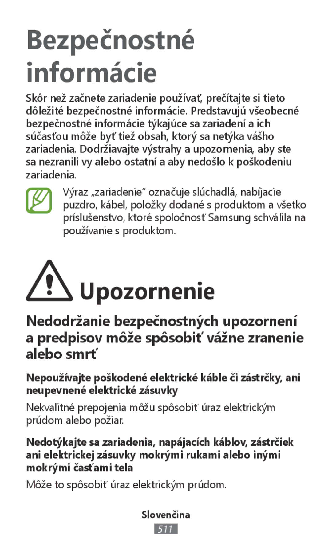 Samsung SM-R140NZAAXJP, SM-R140NZKAXJP, SM-R140NZIAXJP, SM-R140NZAAKSA, SM-R140NZKAILO manual Bezpečnostné Informácie 