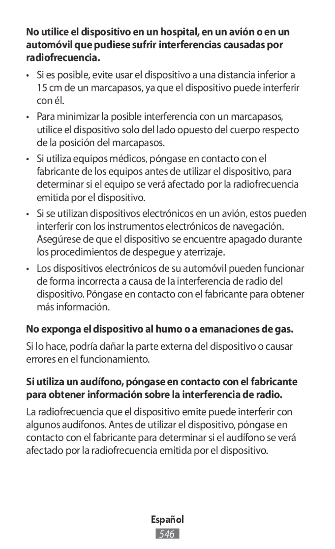 Samsung SM-R140NZAAXJP, SM-R140NZKAXJP, SM-R140NZIAXJP manual No exponga el dispositivo al humo o a emanaciones de gas 