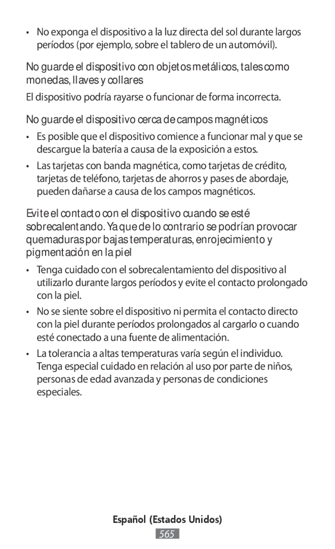 Samsung SM-R140NZIAXJP, SM-R140NZKAXJP, SM-R140NZAAXJP, SM-R140NZAAKSA No guarde el dispositivo cerca de campos magnéticos 