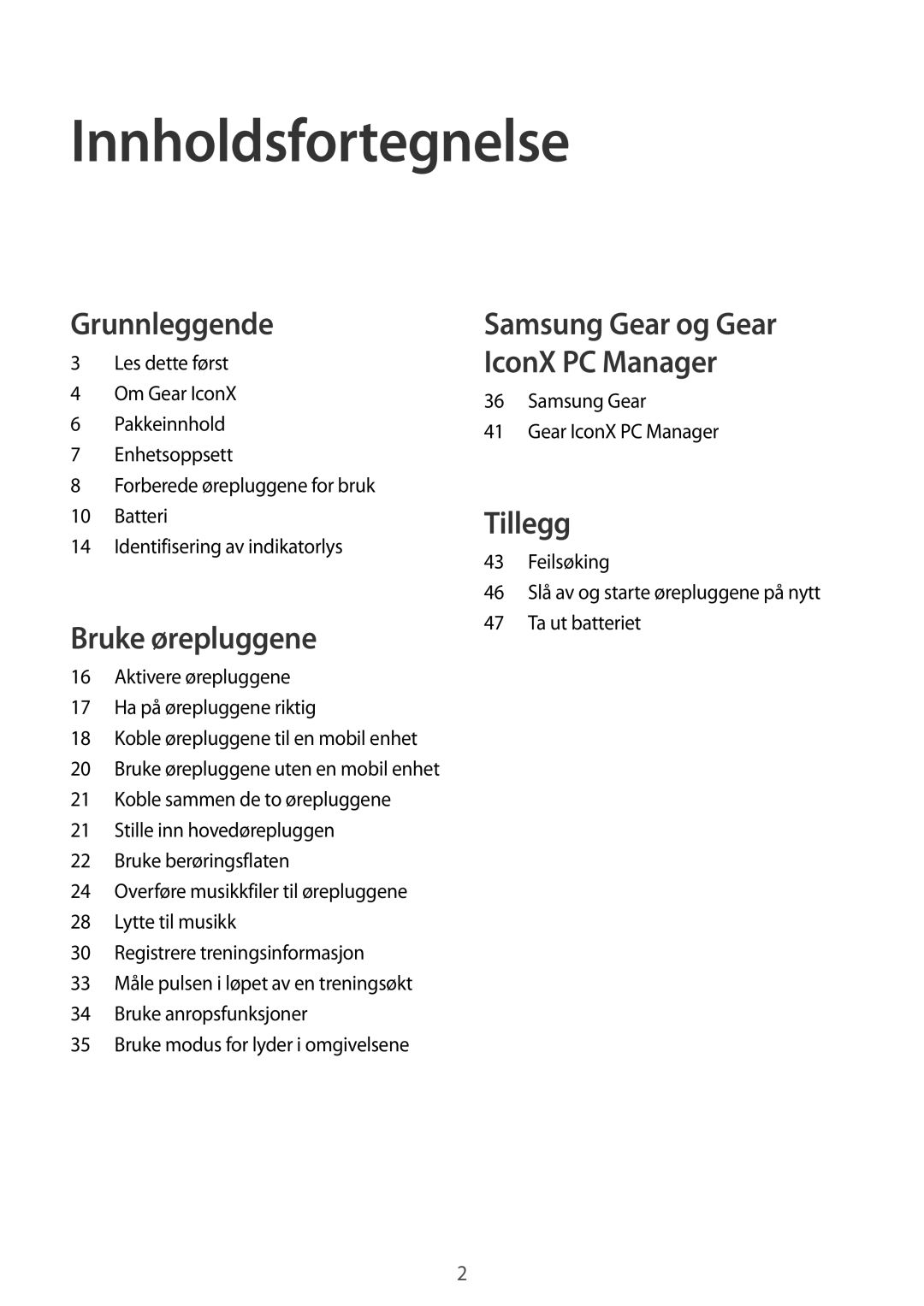 Samsung SM-R150NZKANEE, SM-R150NZBANEE, SM-R150NZWANEE manual Innholdsfortegnelse 