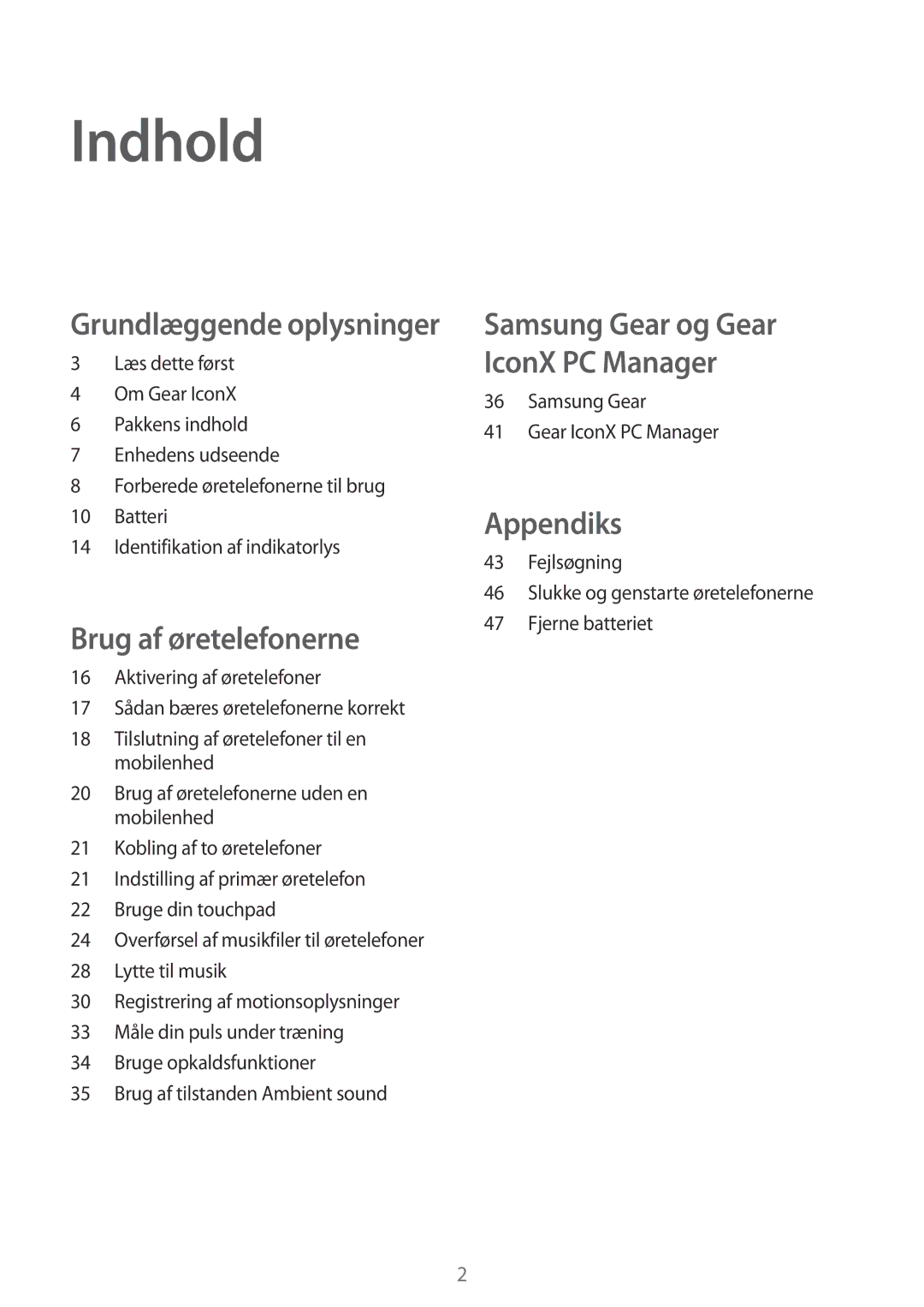 Samsung SM-R150NZKANEE, SM-R150NZBANEE, SM-R150NZWANEE manual Indhold 