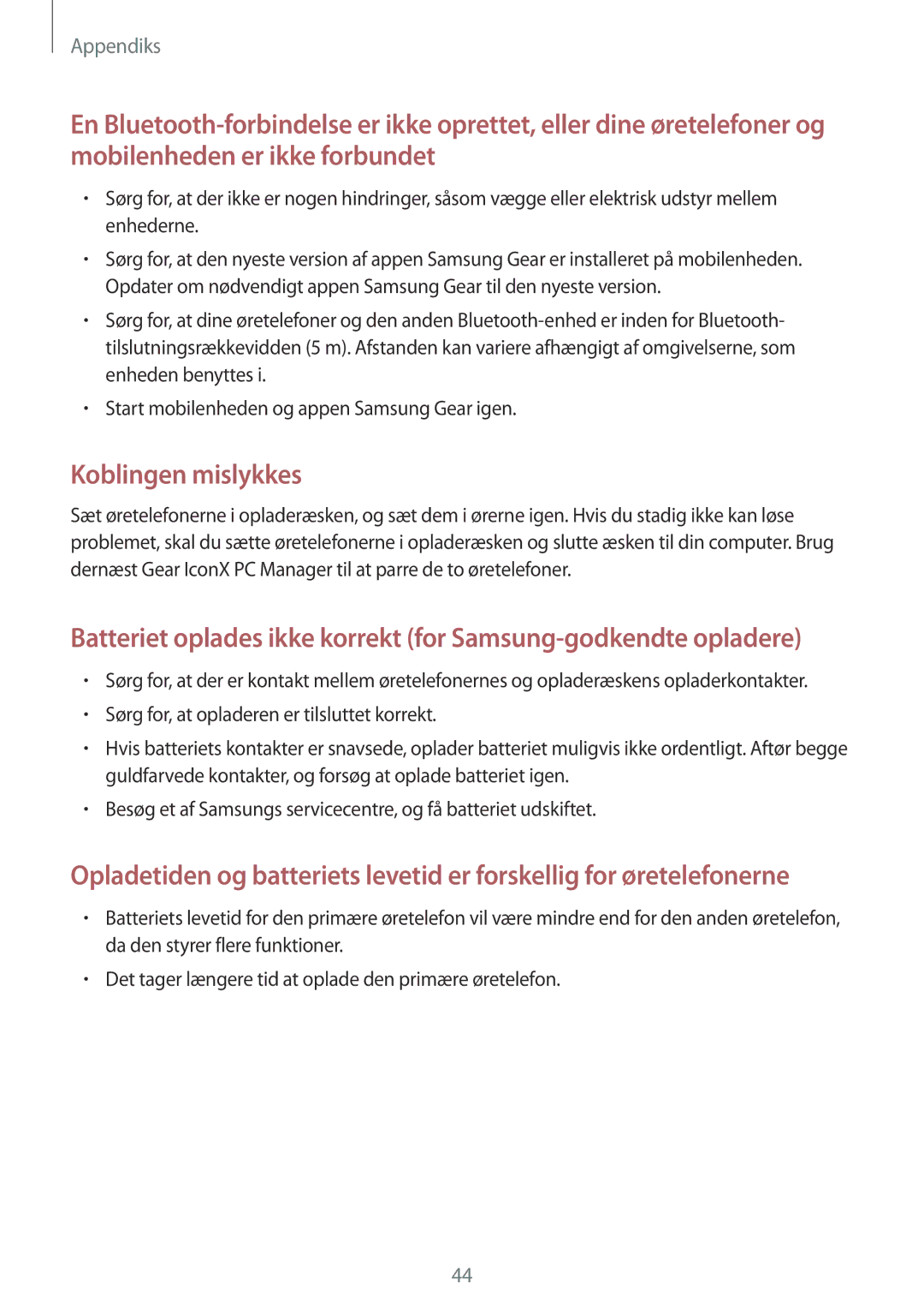 Samsung SM-R150NZKANEE, SM-R150NZBANEE, SM-R150NZWANEE manual Koblingen mislykkes 