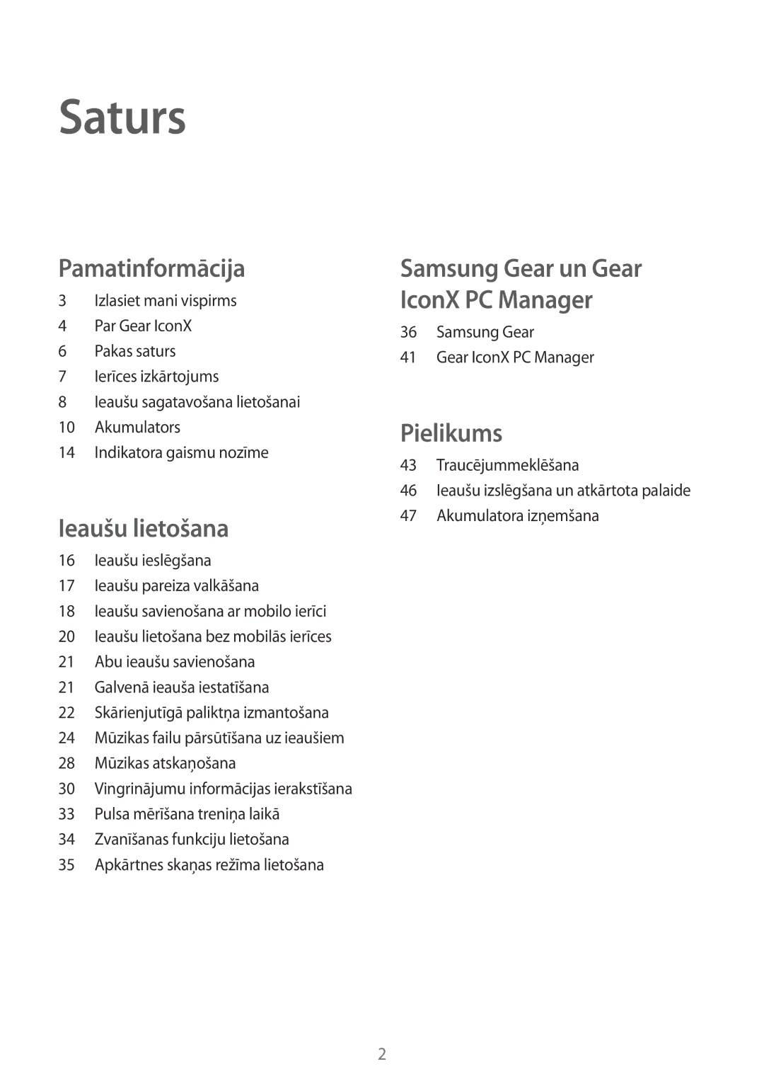 Samsung SM-R150NZWASEB, SM-R150NZKASEB, SM-R150NZBASEB manual Saturs 