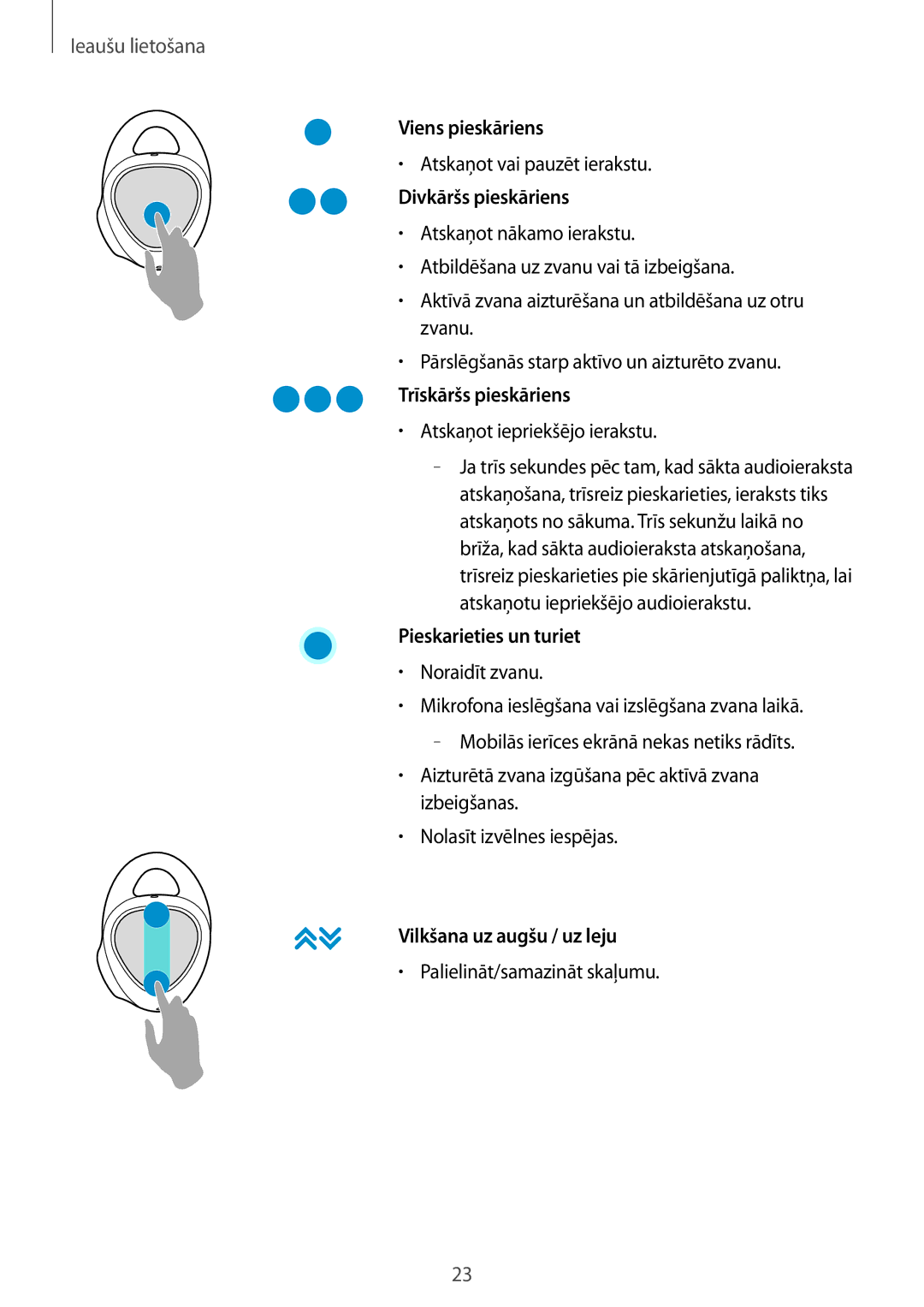 Samsung SM-R150NZWASEB, SM-R150NZKASEB, SM-R150NZBASEB manual Viens pieskāriens 