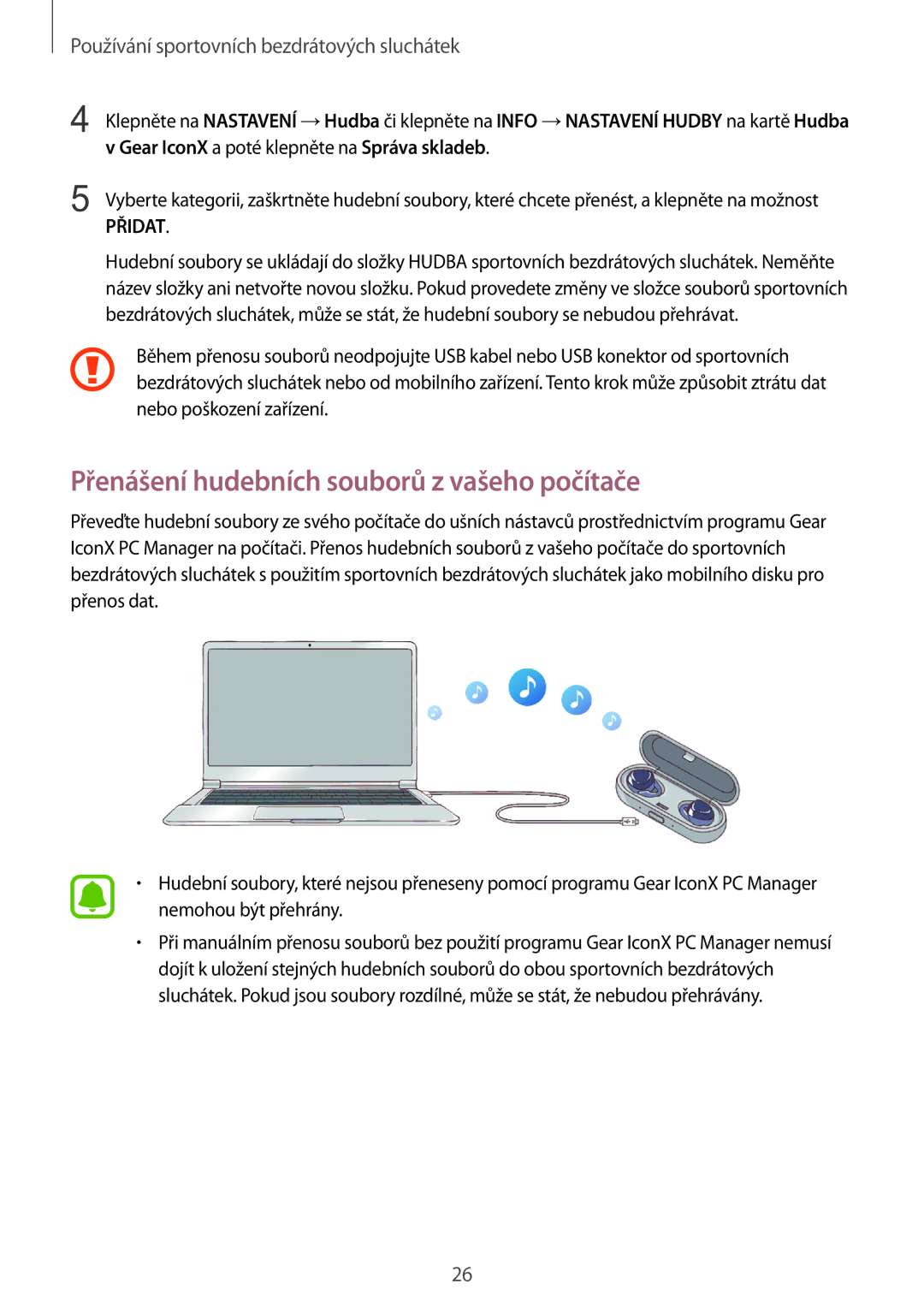 Samsung SM-R150NZWAXEZ manual Přenášení hudebních souborů z vašeho počítače, Přidat 