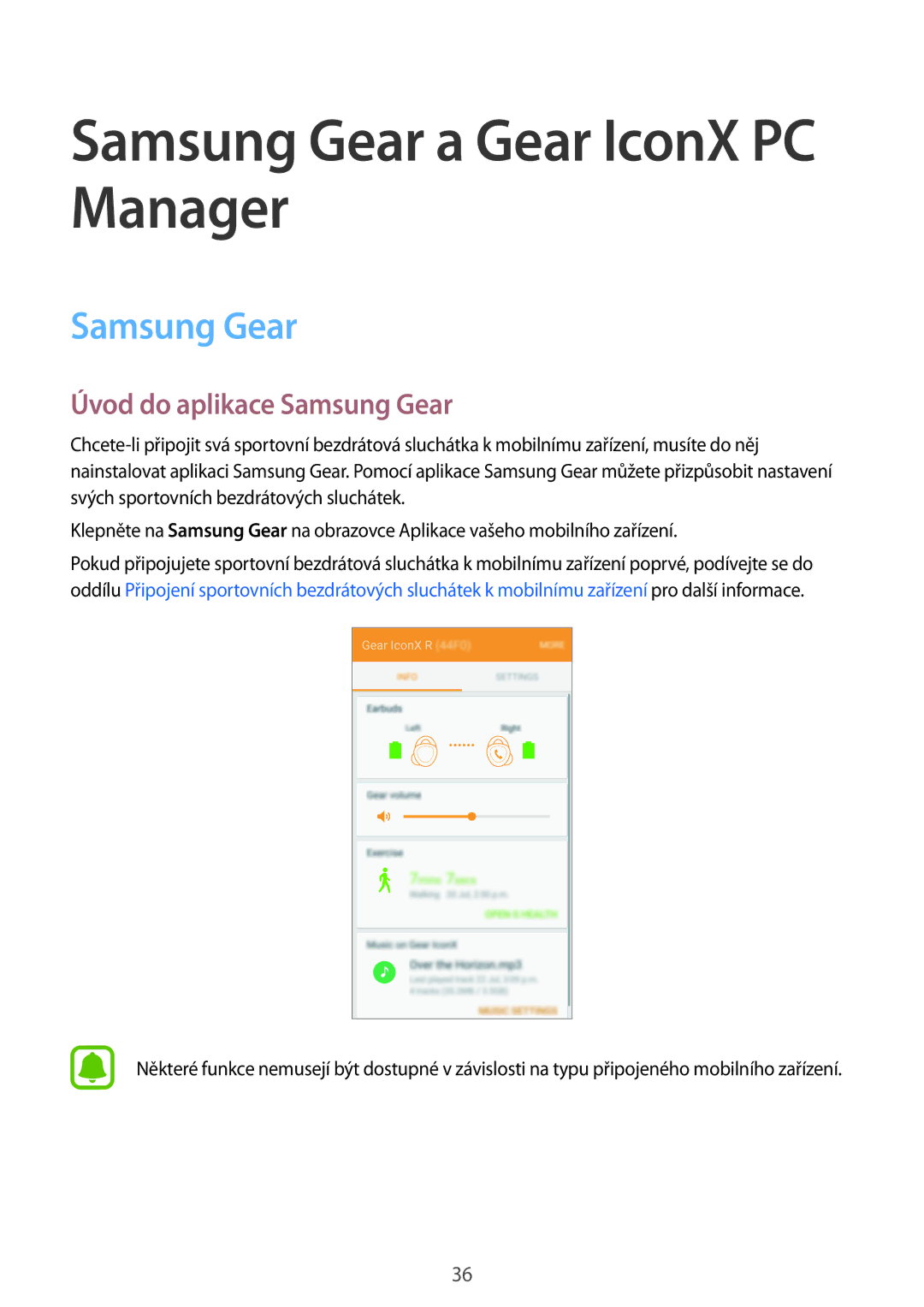 Samsung SM-R150NZWAXEZ manual Úvod do aplikace Samsung Gear 