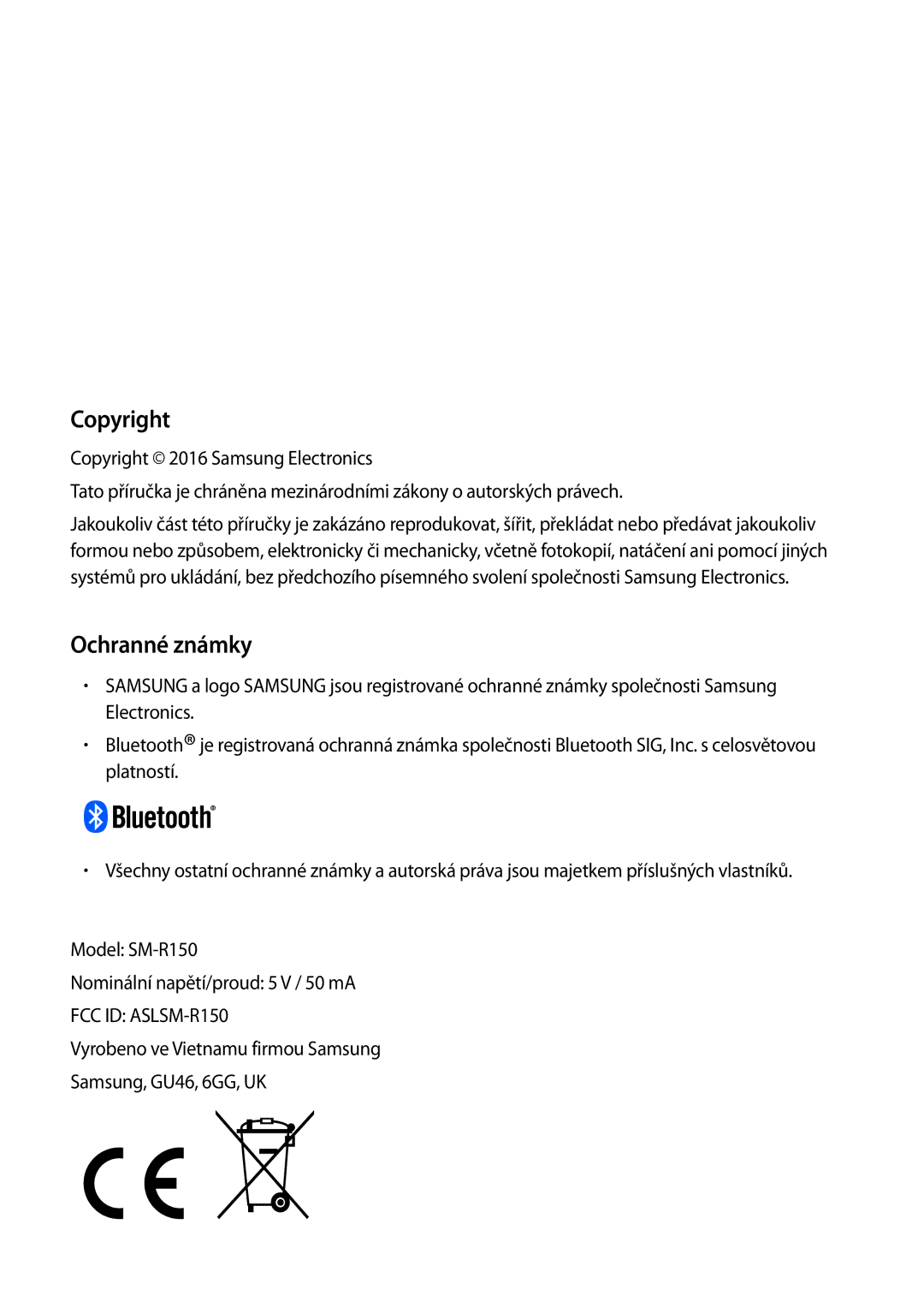 Samsung SM-R150NZWAXEZ manual Copyright, Ochranné známky 