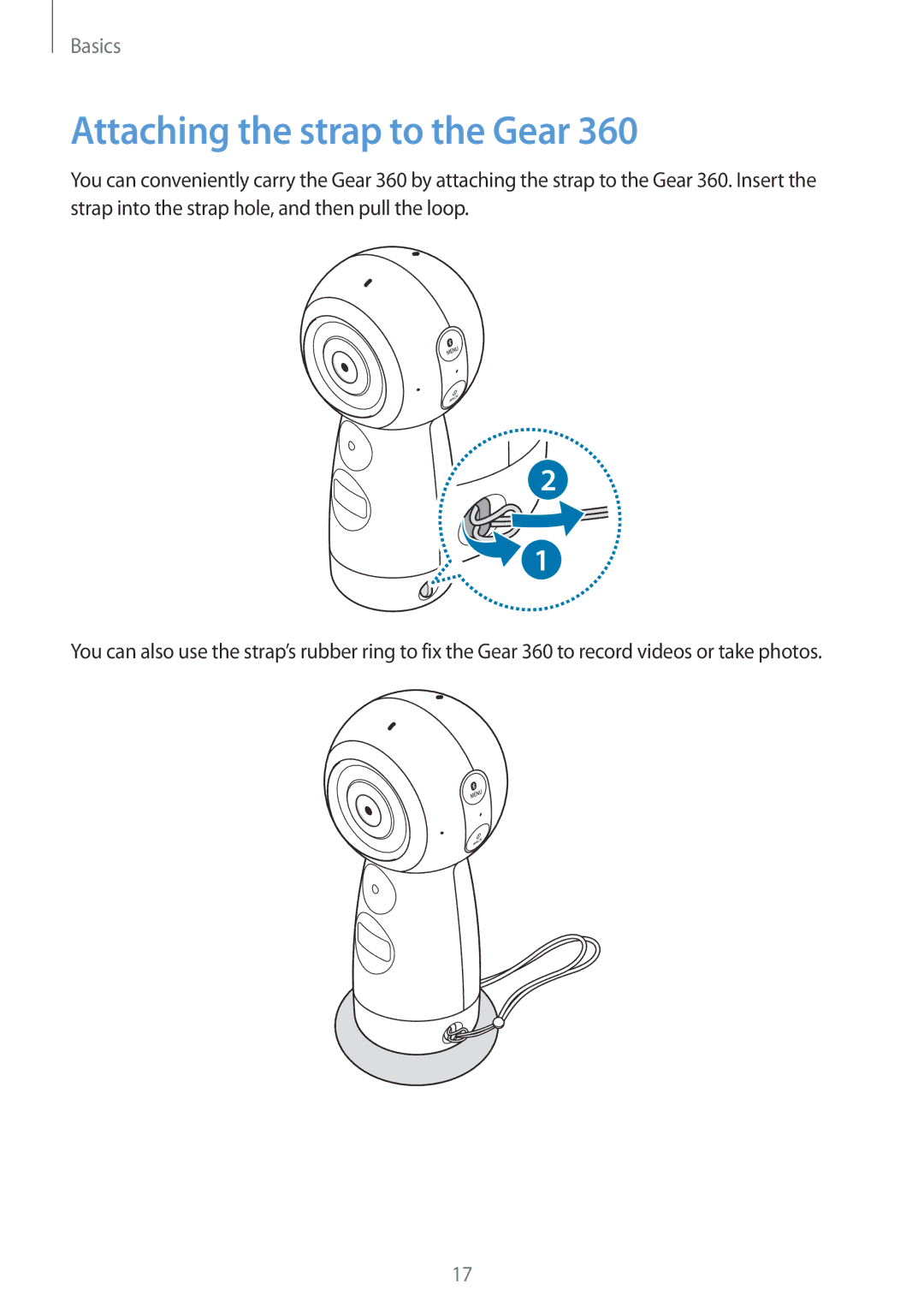 Samsung SM-R210NZWAEUR, SM-R210NZWADBT, SM-R210NZWAXEF, SM-R210NZWAITV, SM-R210NZWAPHE manual Attaching the strap to the Gear 