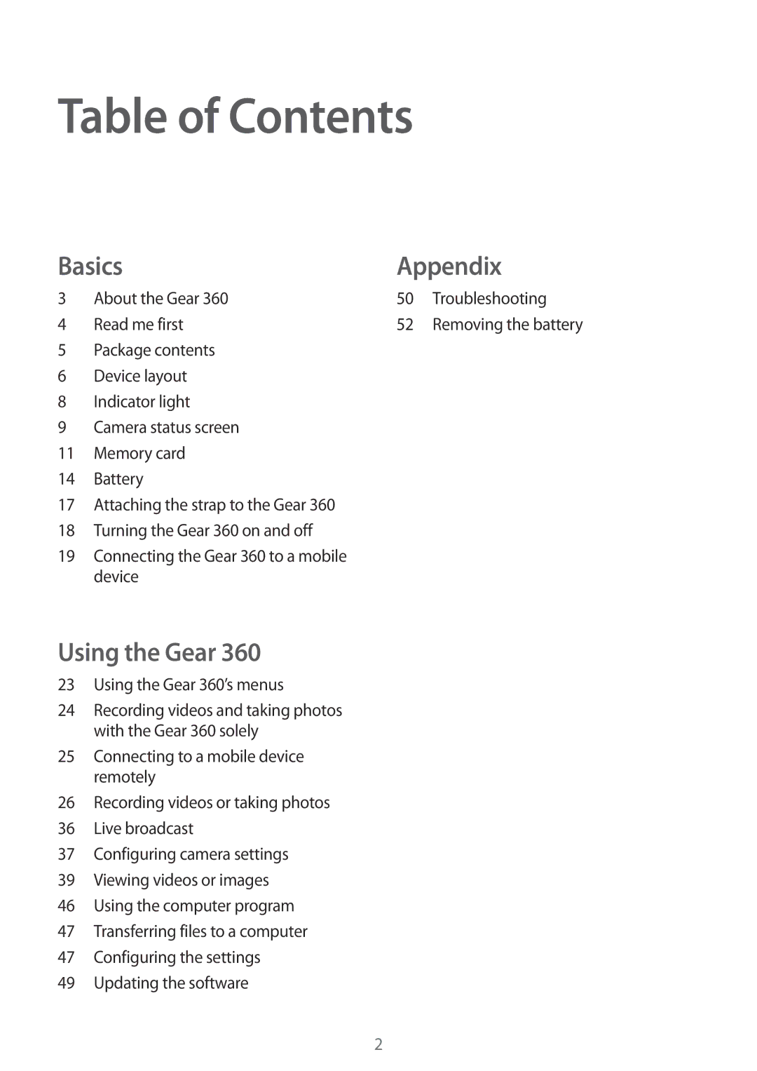 Samsung SM-R210NZWAITV, SM-R210NZWADBT, SM-R210NZWAXEF, SM-R210NZWAPHE, SM-R210NZWAXXV, SM-R210NZWABGL manual Table of Contents 