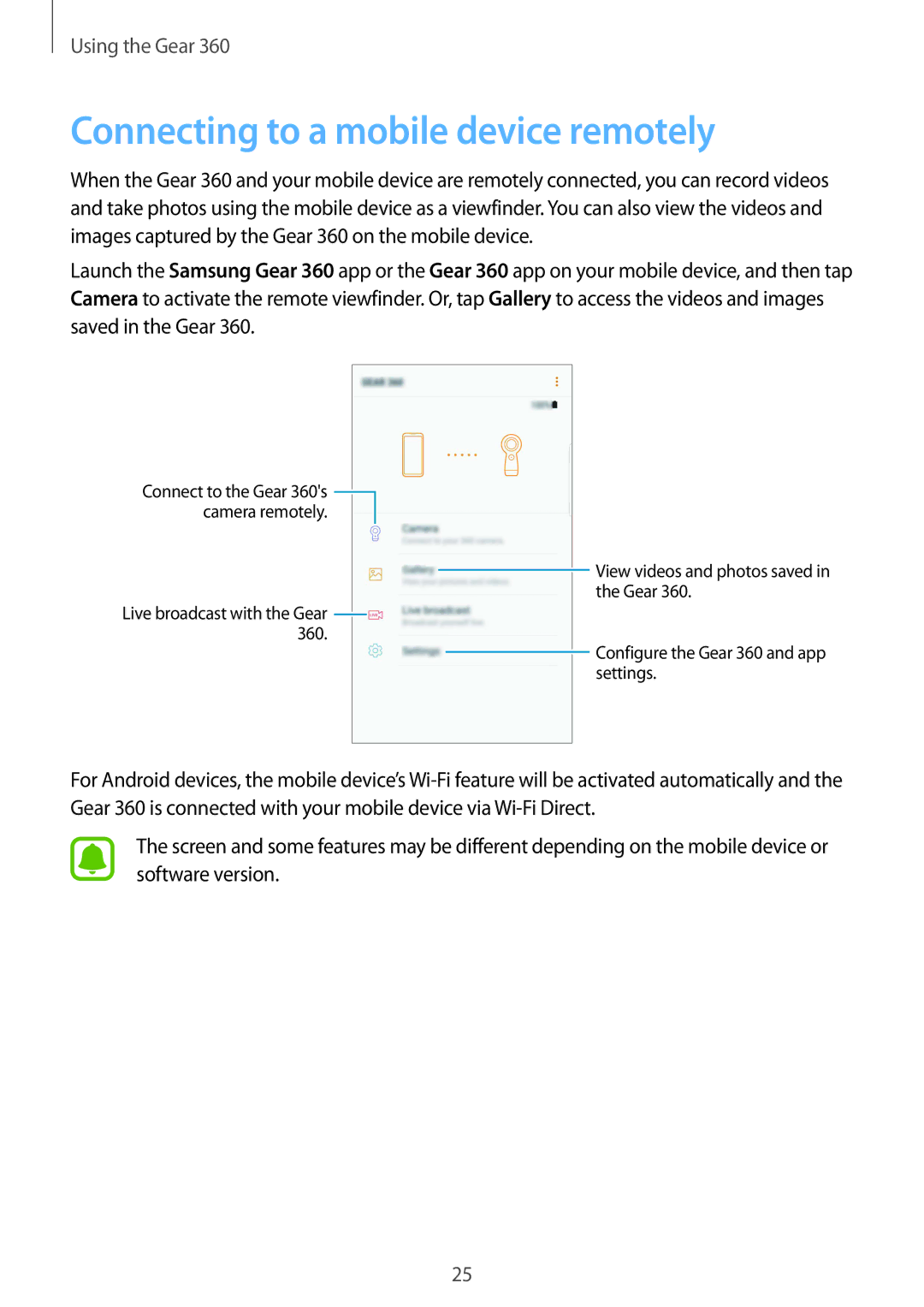 Samsung SM-R210NZWASEB, SM-R210NZWADBT, SM-R210NZWAXEF, SM-R210NZWAITV, SM-R210NZWAPHE Connecting to a mobile device remotely 