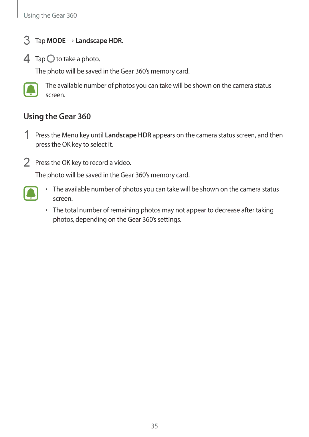 Samsung SM-R210NZWAEUR, SM-R210NZWADBT, SM-R210NZWAXEF, SM-R210NZWAITV, SM-R210NZWAPHE, SM-R210NZWAXXV Tap Mode →Landscape HDR 