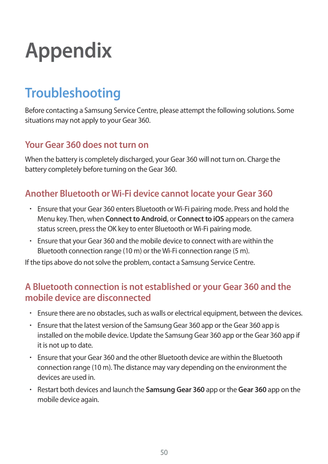 Samsung SM-R210NZWABGL, SM-R210NZWADBT, SM-R210NZWAXEF, SM-R210NZWAITV, SM-R210NZWAPHE manual Appendix, Troubleshooting 