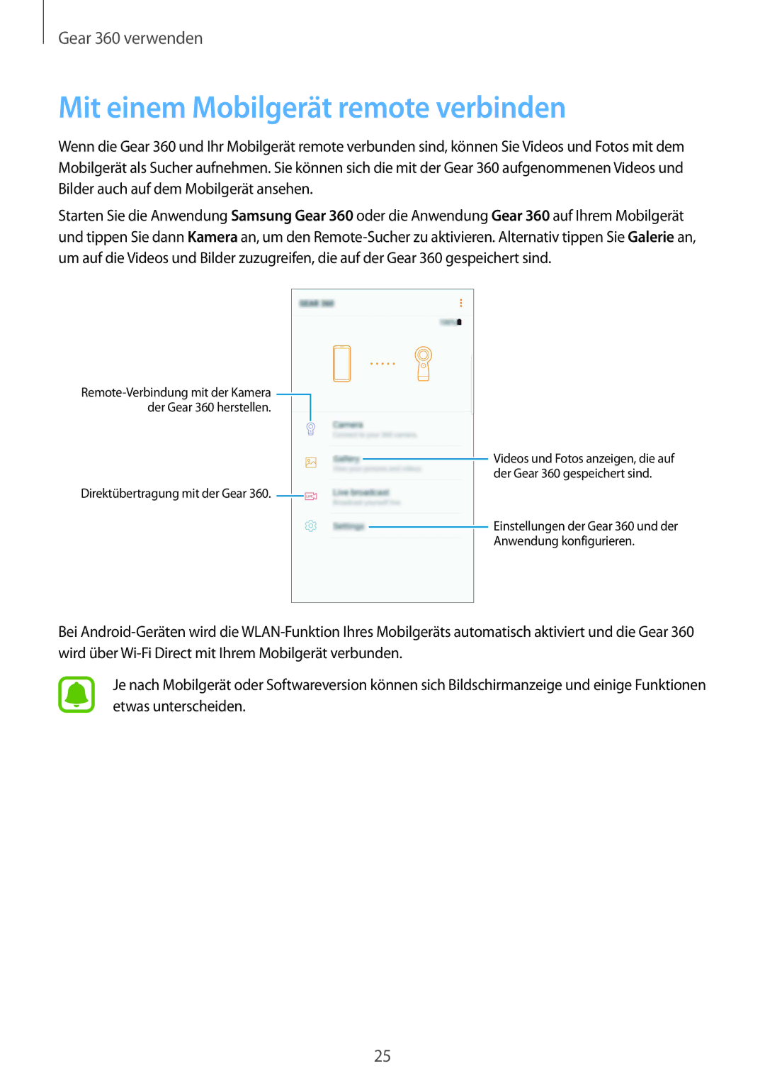 Samsung SM-R210NZWADBT manual Mit einem Mobilgerät remote verbinden 