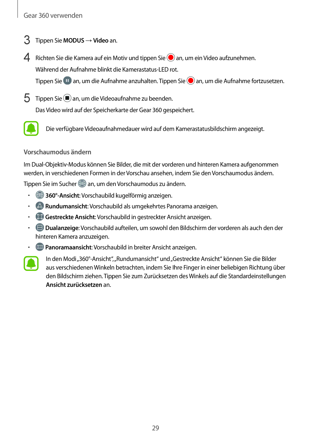 Samsung SM-R210NZWADBT manual Vorschaumodus ändern 